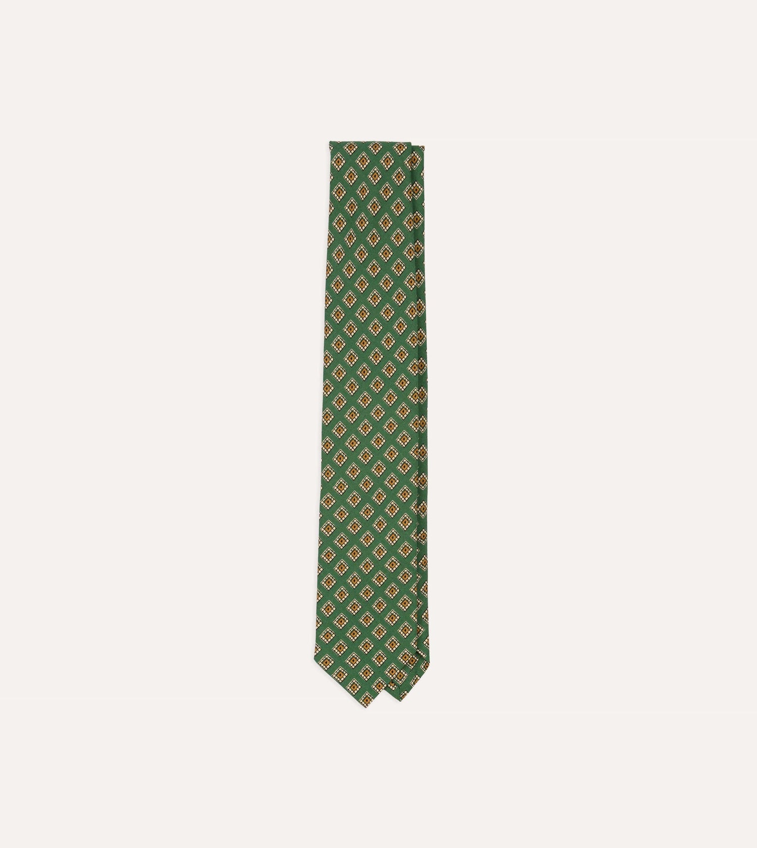 Green Tile Medallion Print Silk Self Tipped Tie