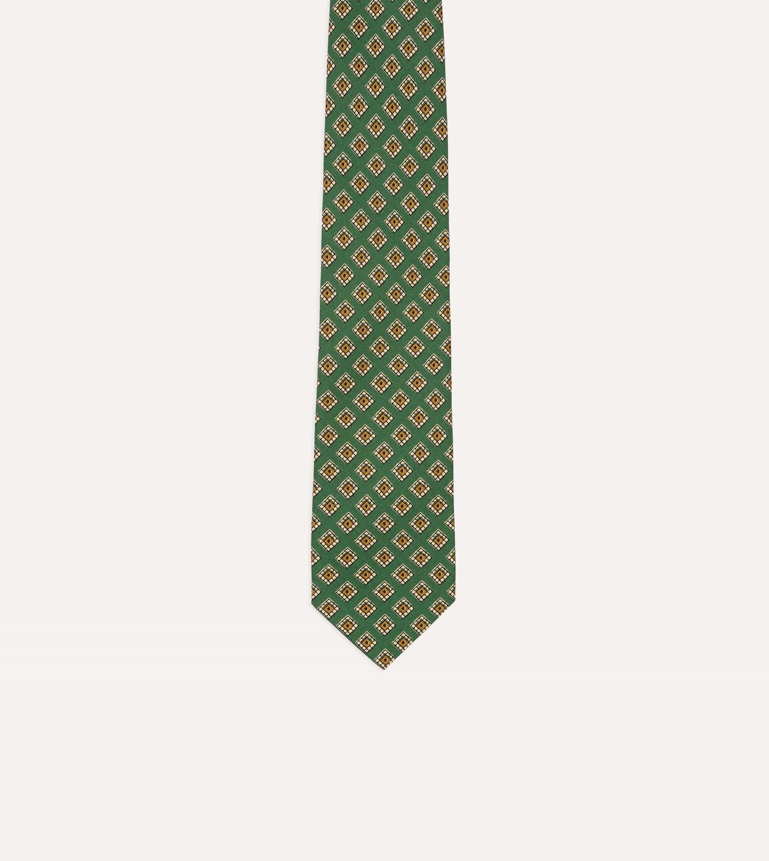 Green Tile Medallion Print Silk Self Tipped Tie
