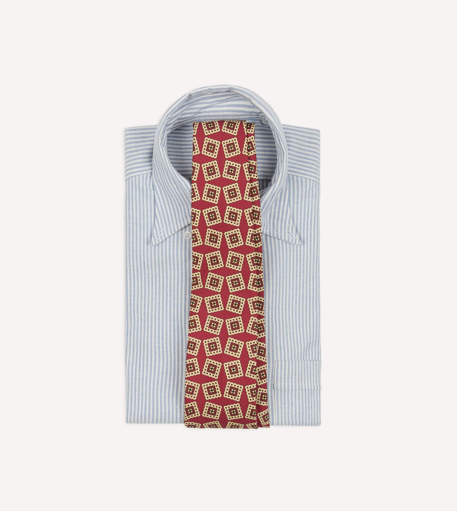 Red Jumbled Medallion Print Silk Self Tipped Tie
