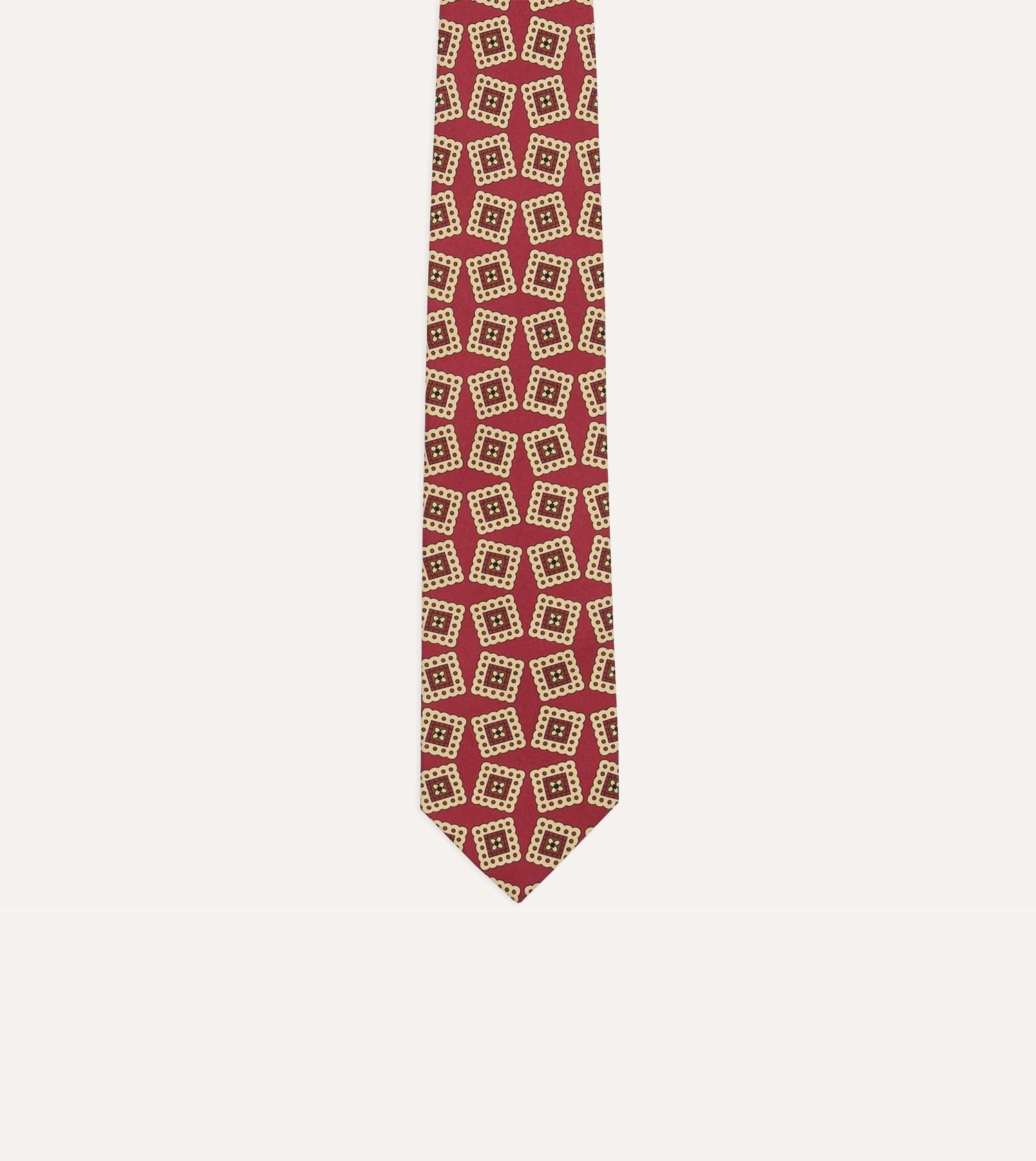 Red Jumbled Medallion Print Silk Self Tipped Tie