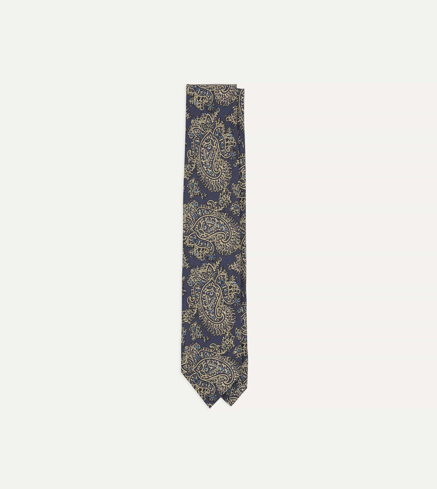 Blue Floral Paisley Print Silk Self Tipped Tie