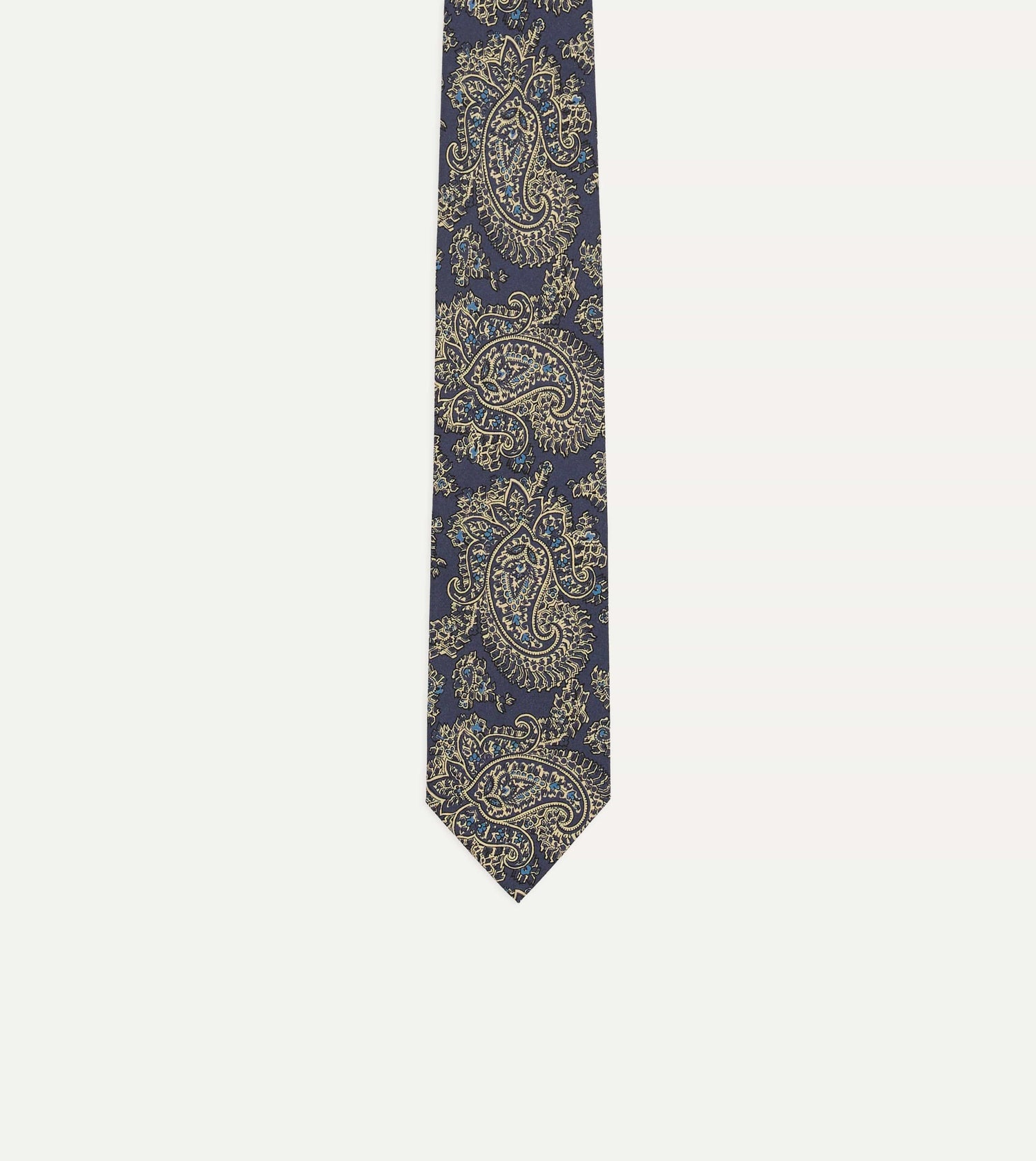 Blue Floral Paisley Print Silk Self Tipped Tie