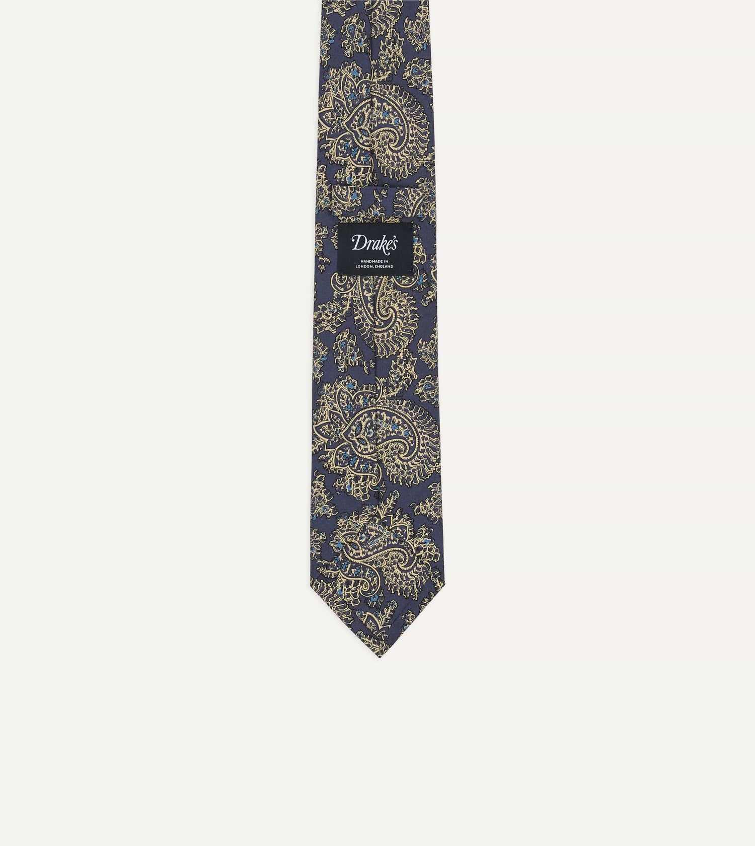 Blue Floral Paisley Print Silk Self Tipped Tie