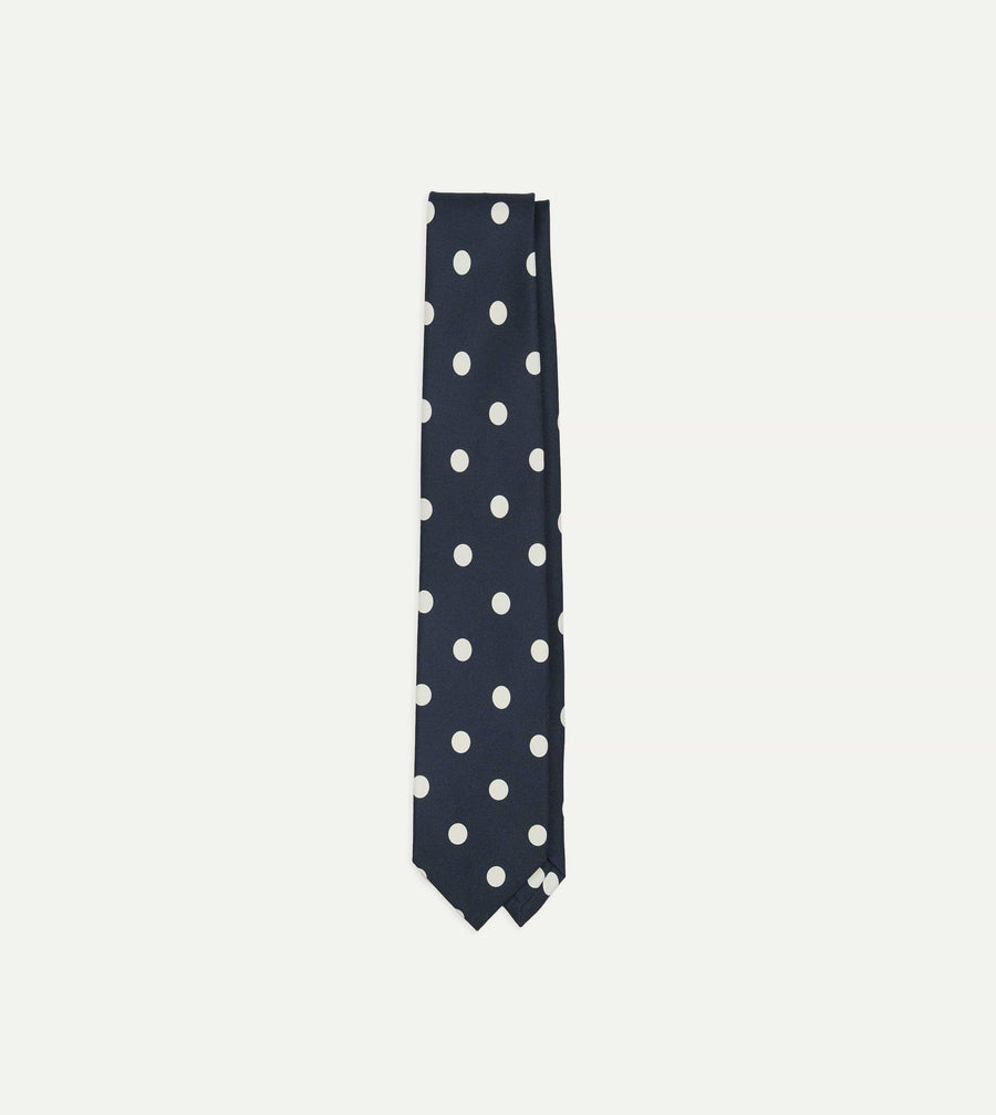 Black Large Polka Dot Silk Self-Tipped Tie