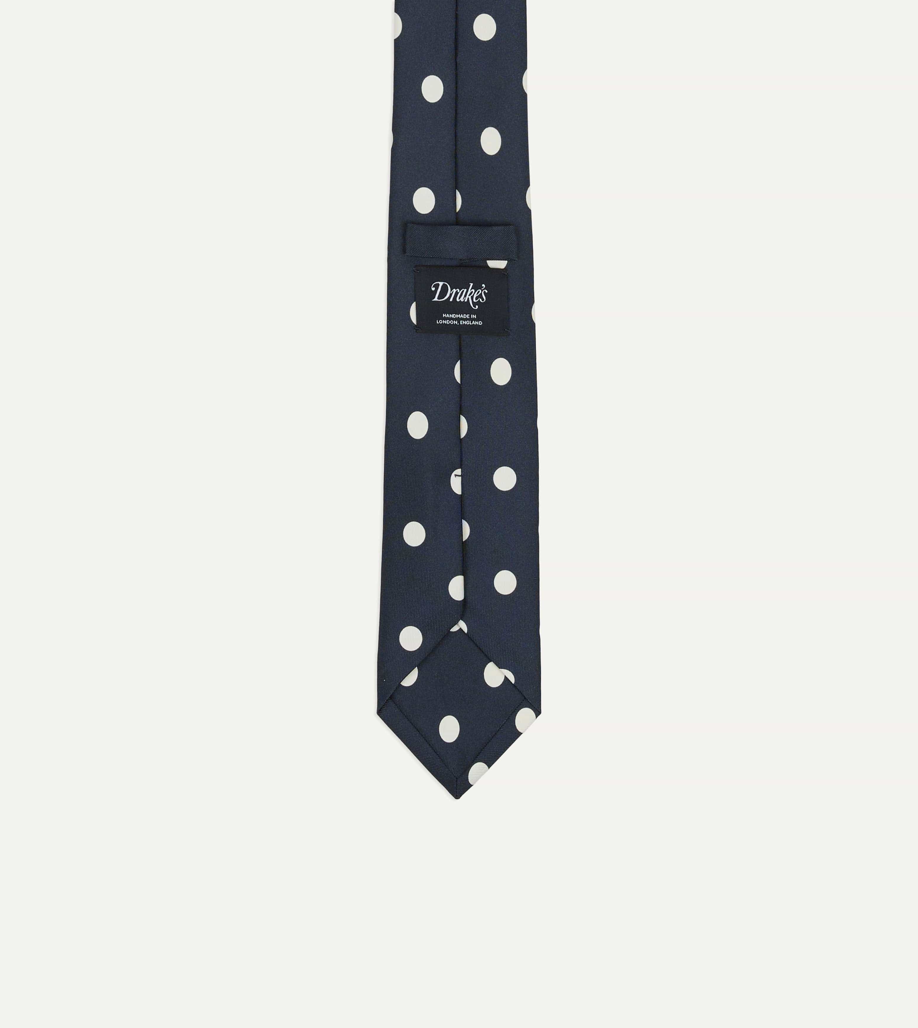 Navy Large Polka Dot Silk Self-Tipped Tie
