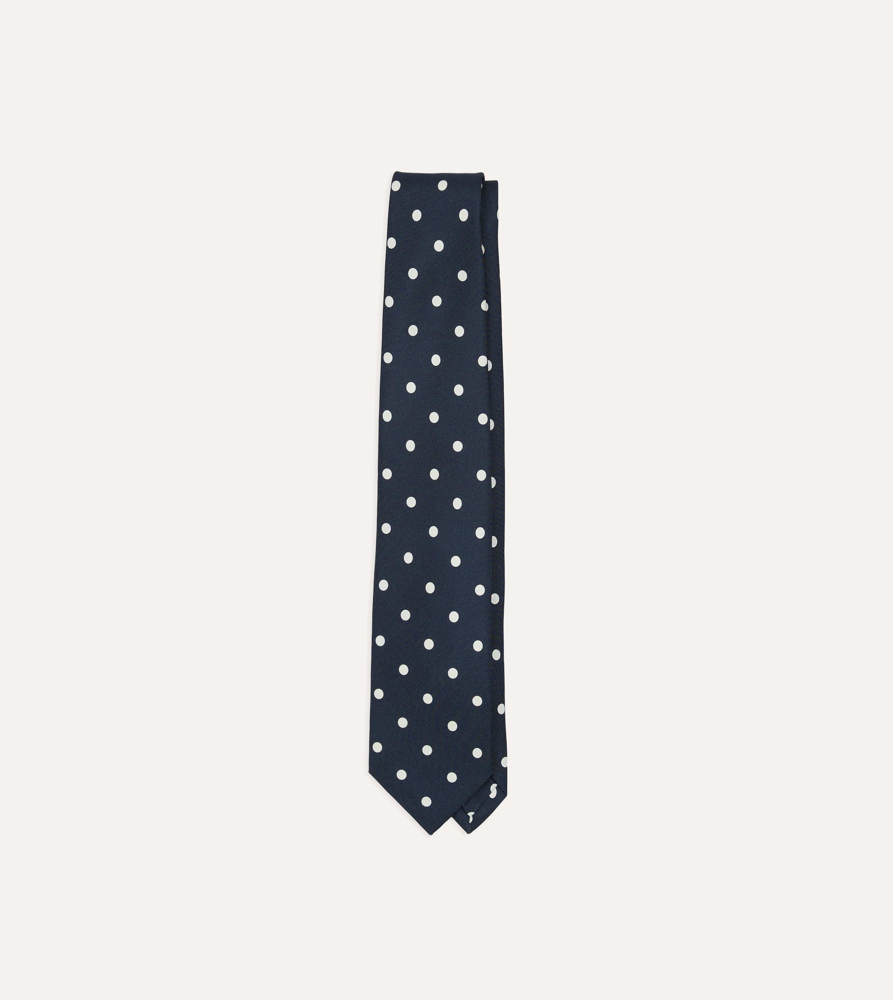 Navy Mini Polka Dot Silk Self-Tipped Tie