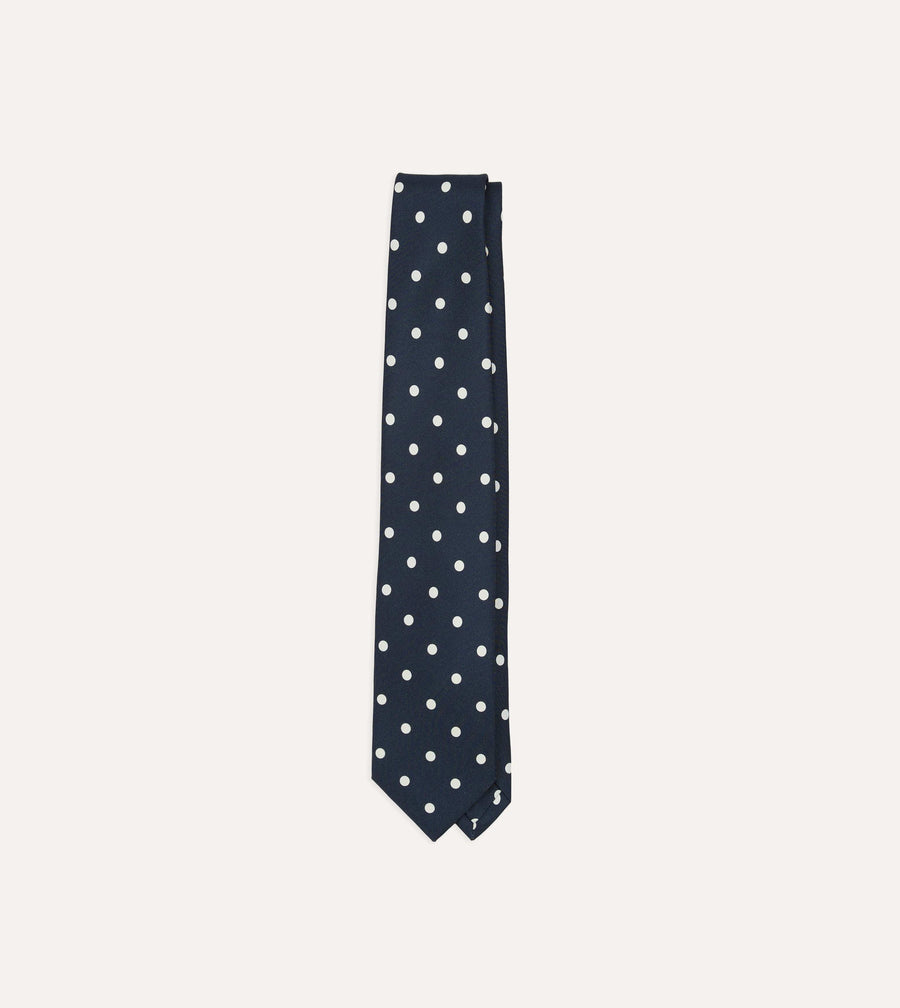 Navy Mini Polka Dot Silk Self-Tipped Tie
