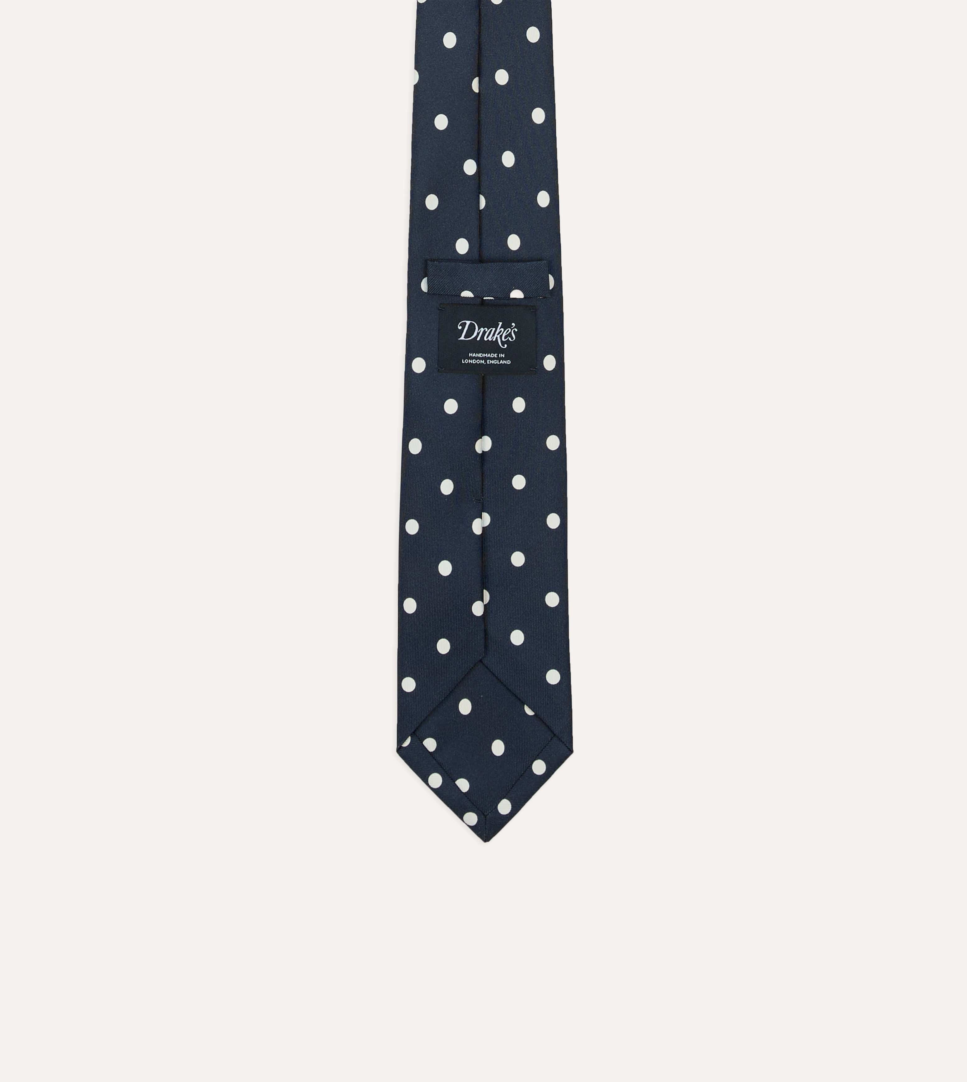 Navy Mini Polka Dot Silk Self-Tipped Tie