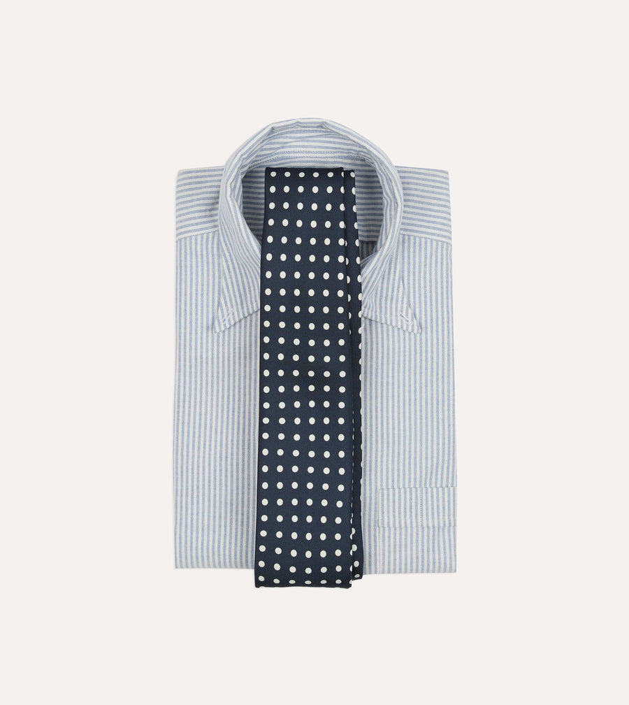 Navy Polka Dots Silk Self-Tipped Tie