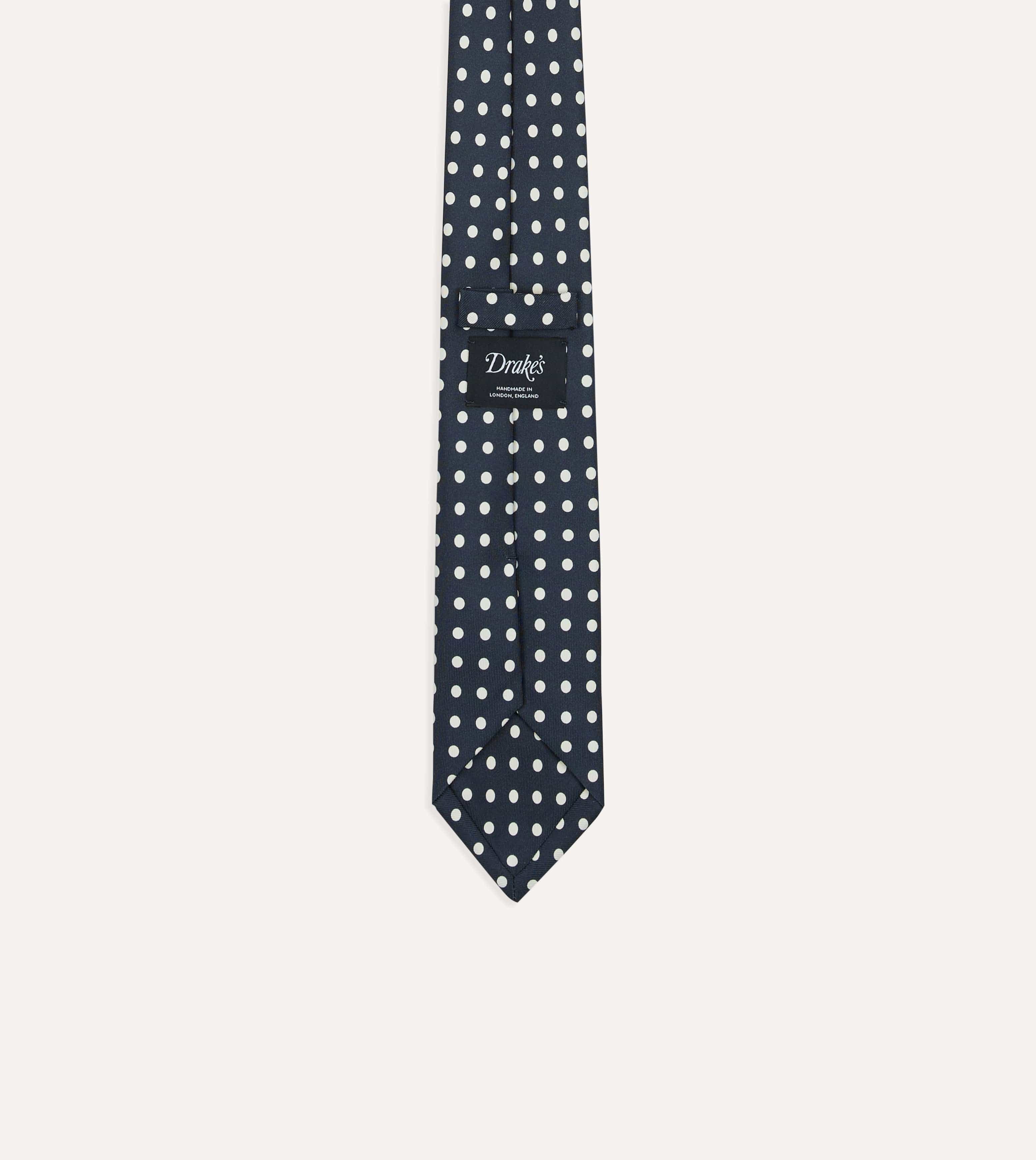 Navy Polka Dots Silk Self-Tipped Tie