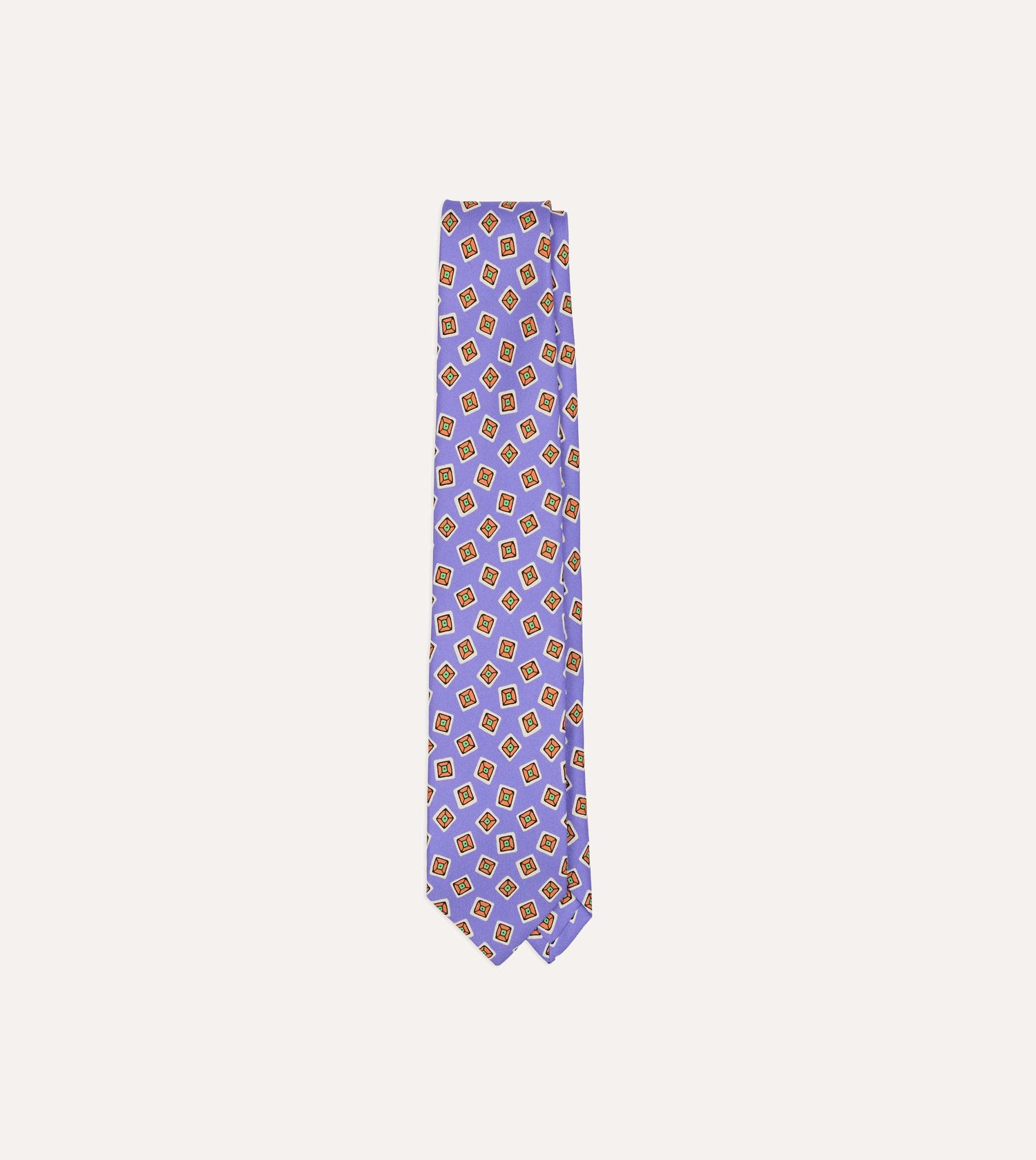 Purple Square Diamond Print Silk Self-Tipped Tie