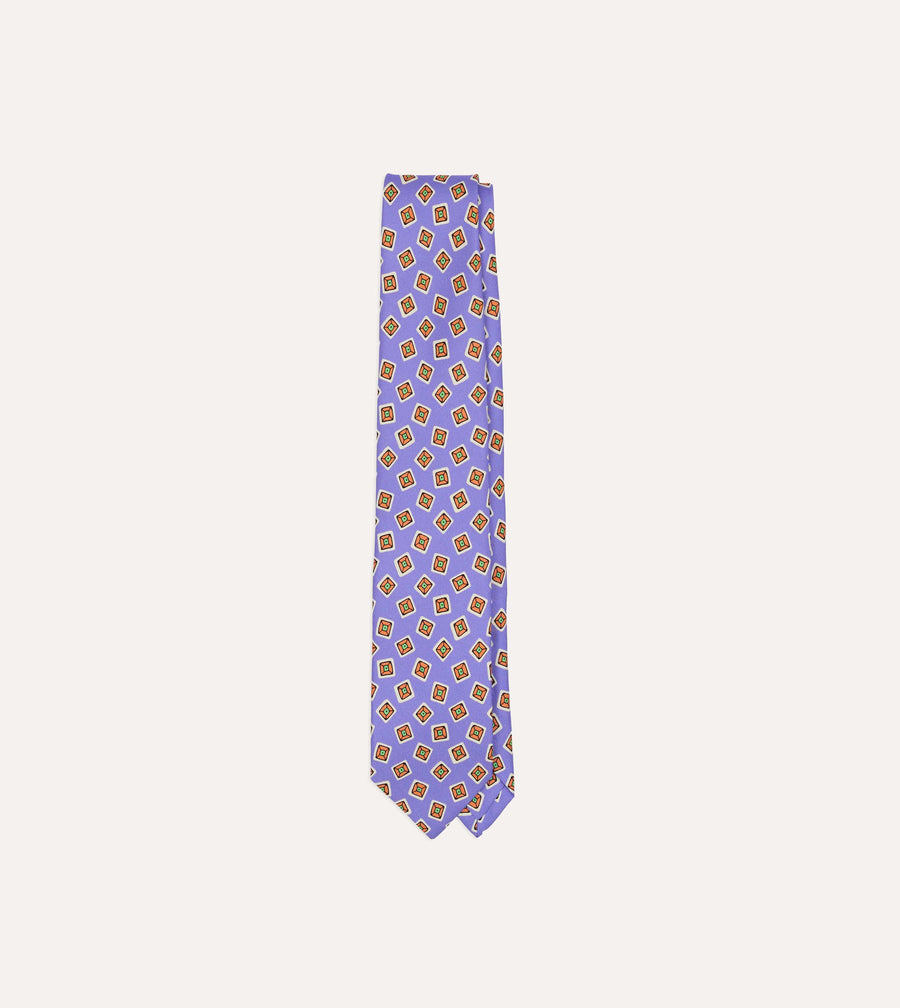 Purple Square Diamond Print Silk Self-Tipped Tie