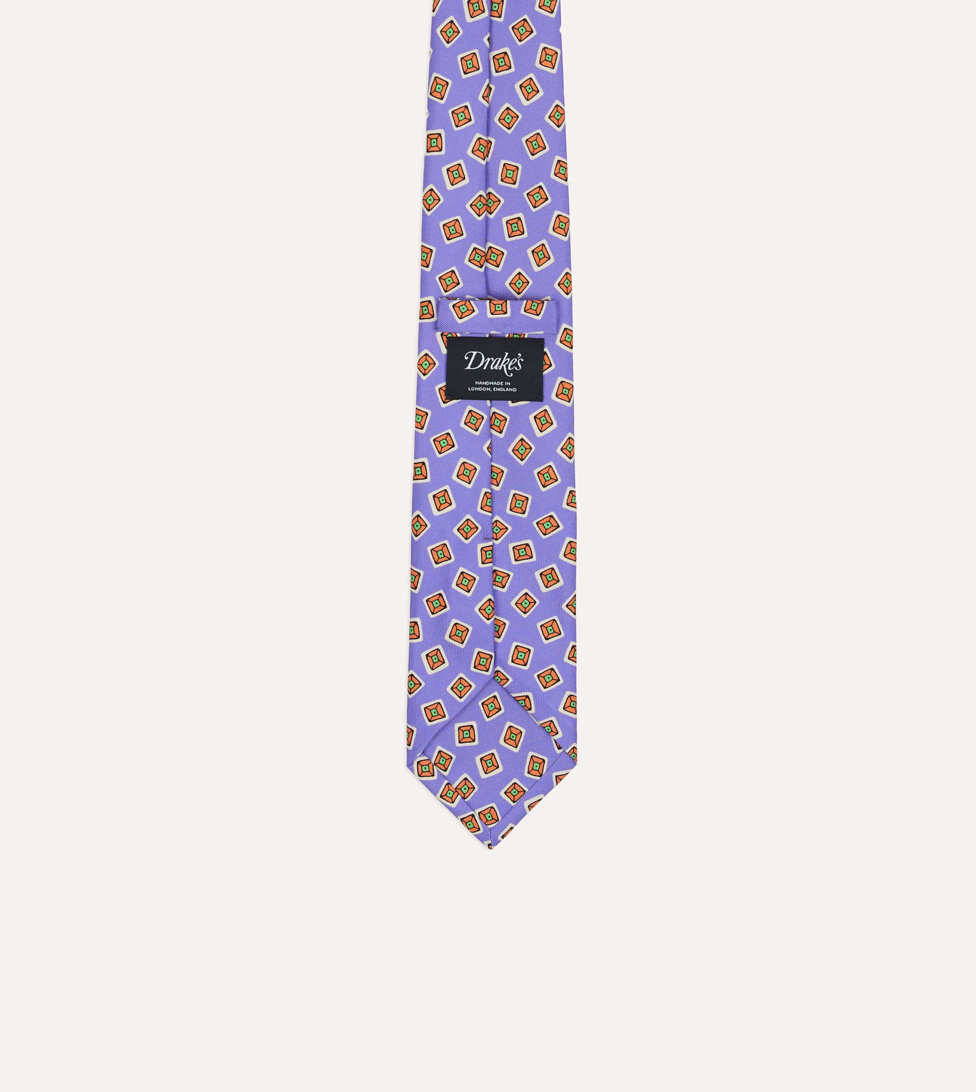 Purple Square Diamond Print Silk Self-Tipped Tie