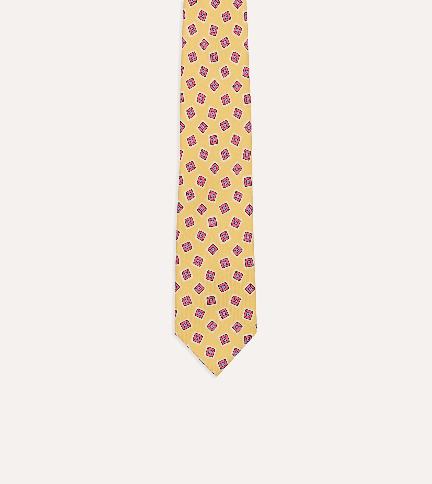 Gold Square Diamond Print Silk Self-Tipped Tie