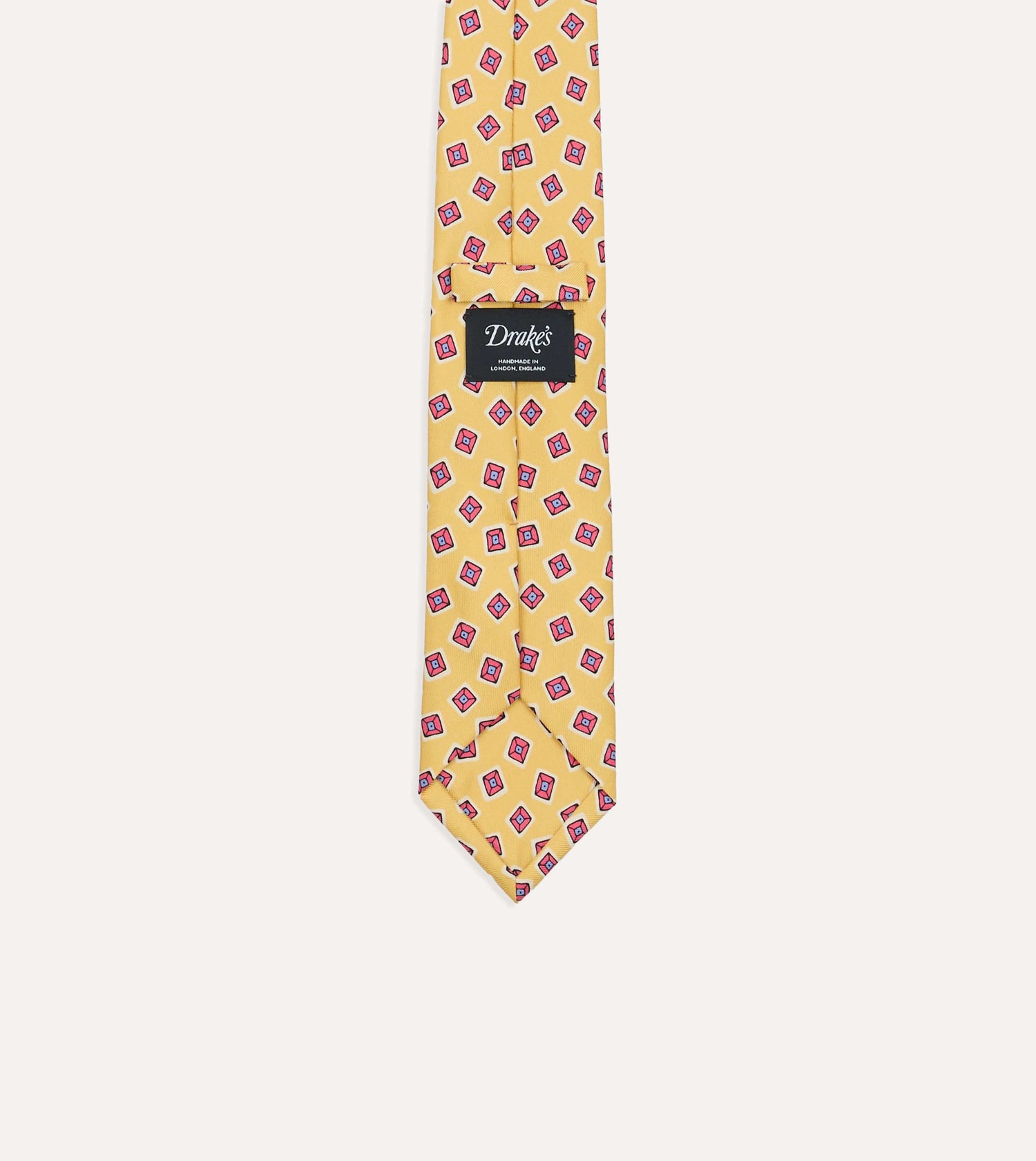 Gold Square Diamond Print Silk Self-Tipped Tie