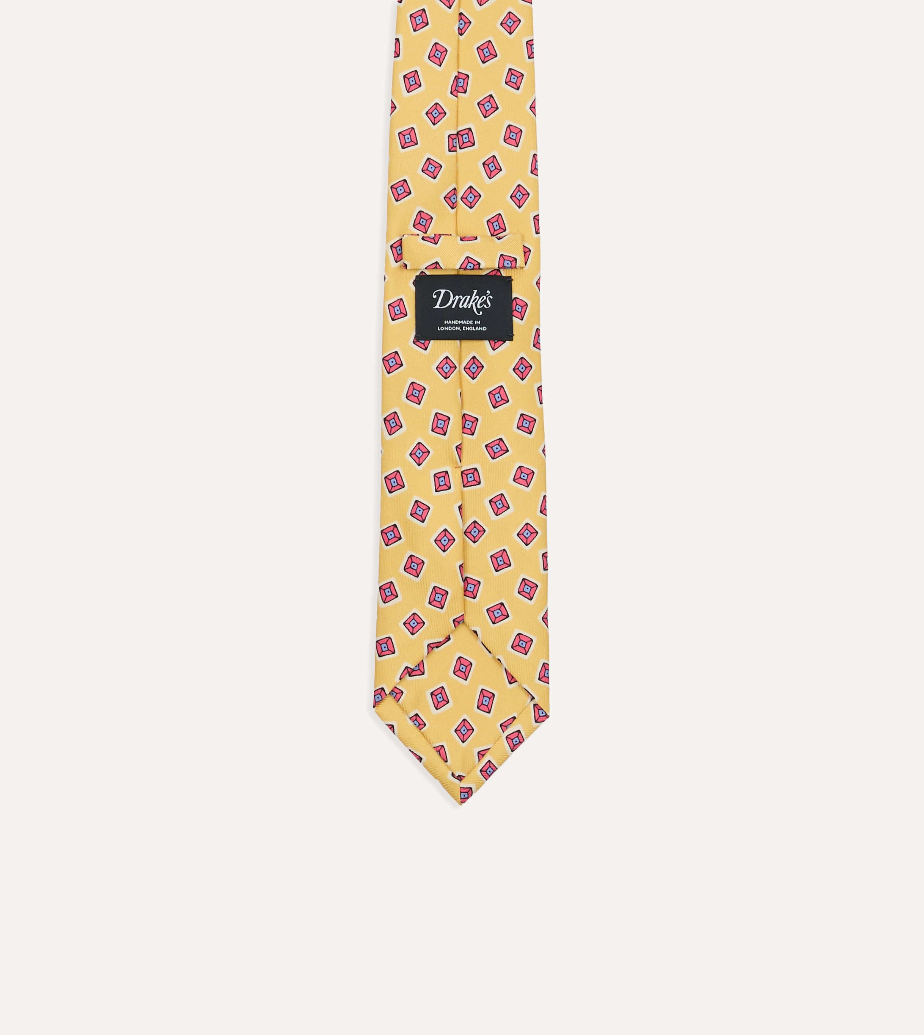 Gold Square Diamond Print Silk Self-Tipped Tie