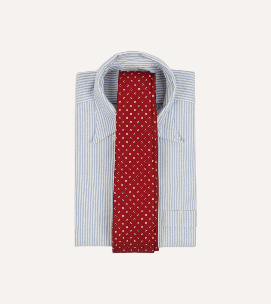 Red Dotted Circle Print Silk Self-Tipped Tie
