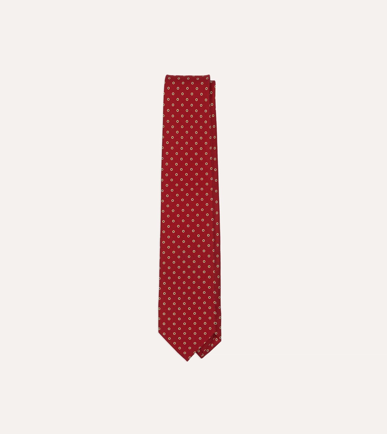 Red Dotted Circle Print Silk Self-Tipped Tie