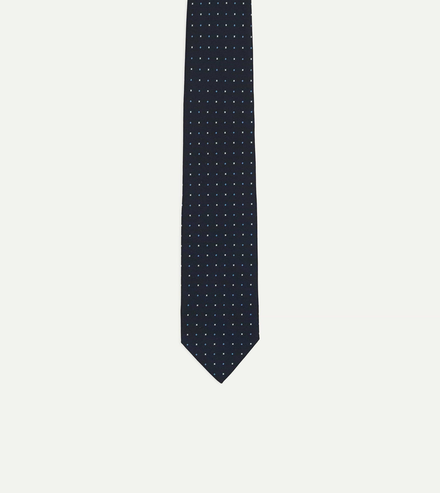 Navy Crosses Print Silk Self Tipped Tie