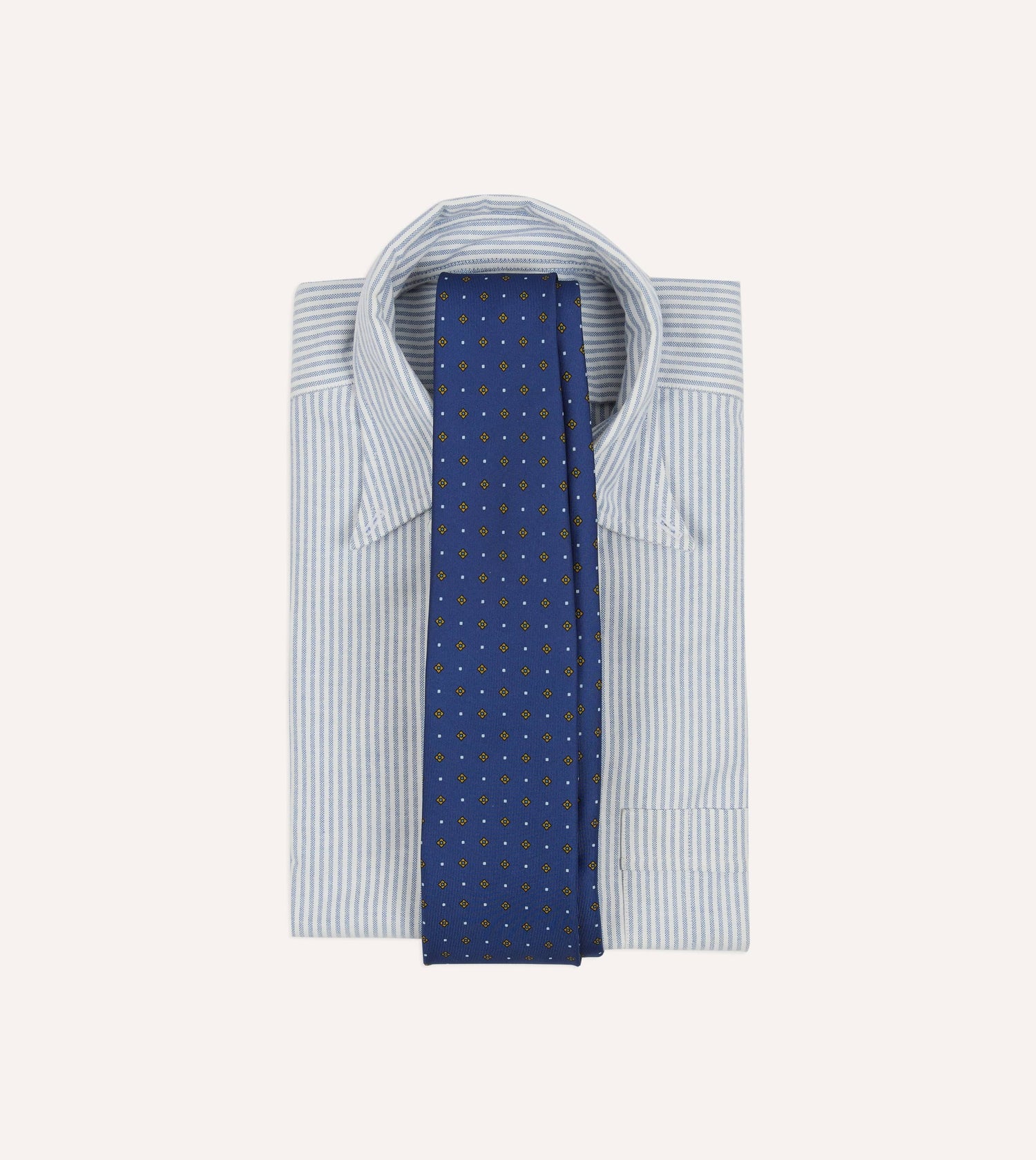 Blue Square Flowers Print Silk Self Tipped Tie