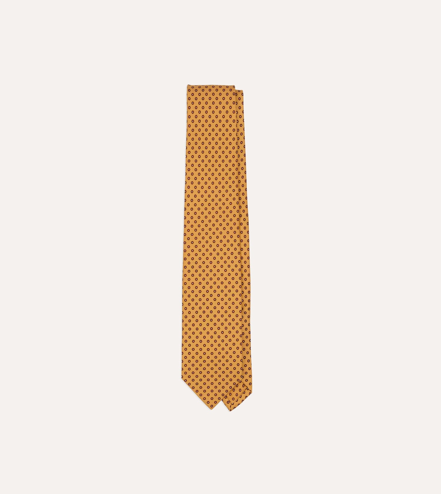 Gold Flowers Print Silk Self Tipped Tie