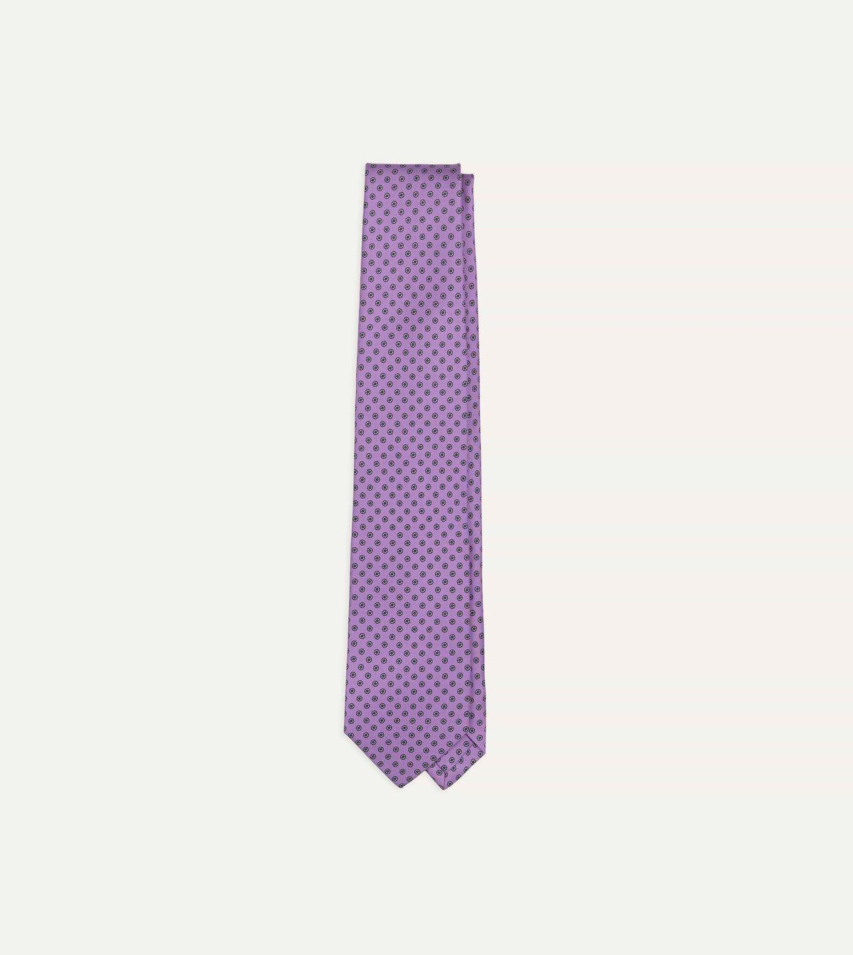 Purple Flowers Print Silk Self Tipped Tie