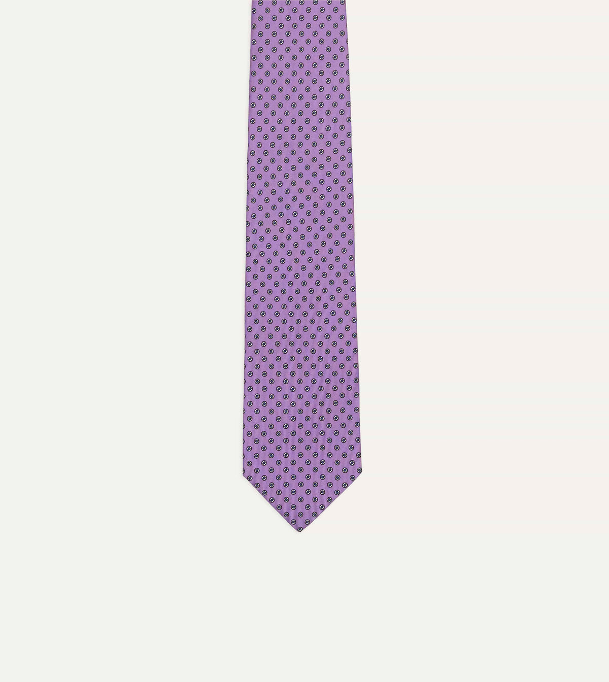 Purple Flowers Print Silk Self Tipped Tie