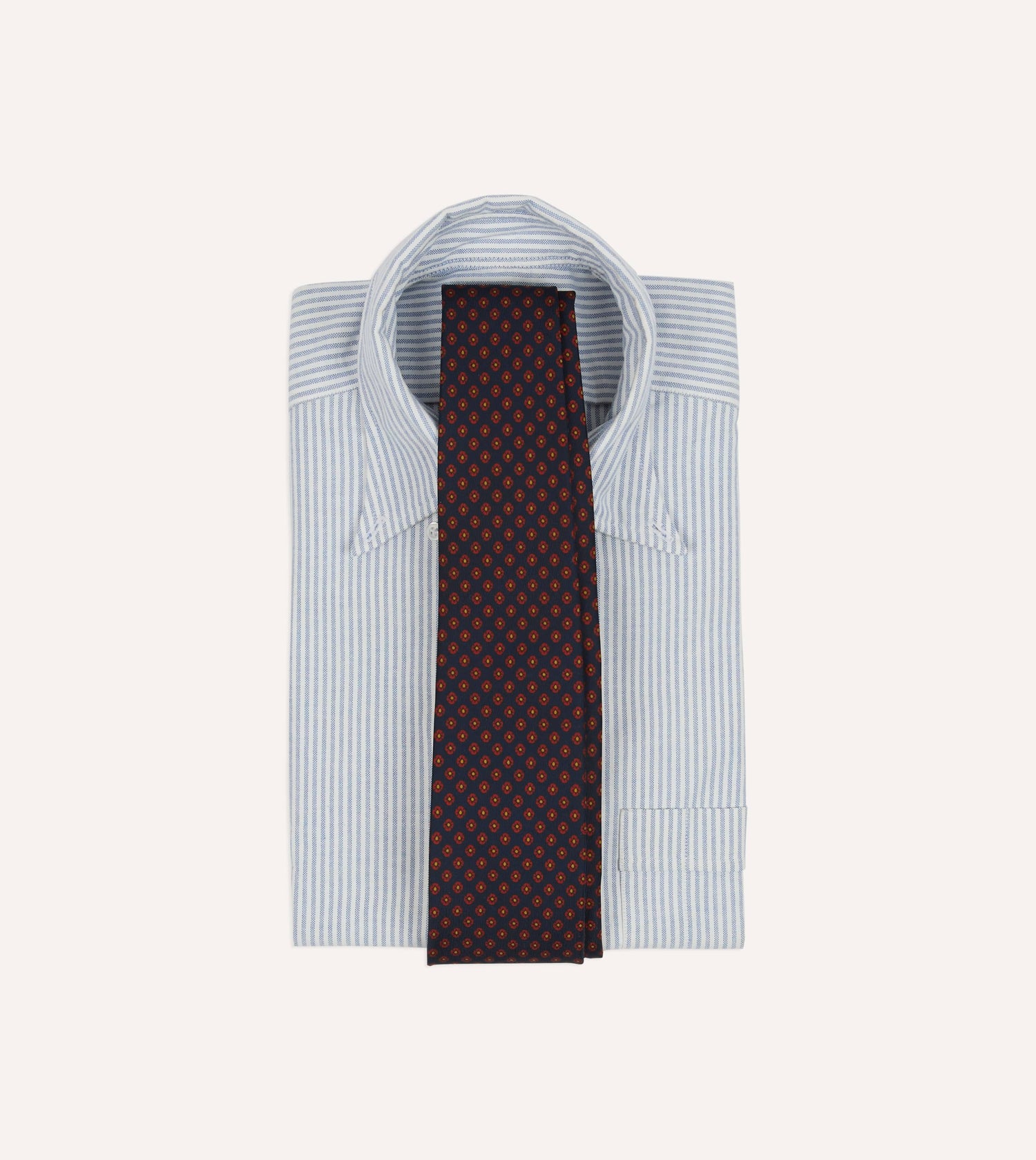 Navy Square Flower Print Silk Self-Tipped Tie