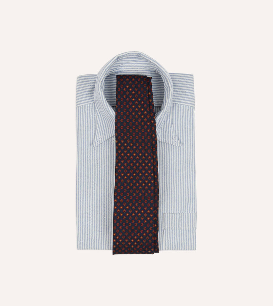 Navy Square Flower Print Silk Self-Tipped Tie