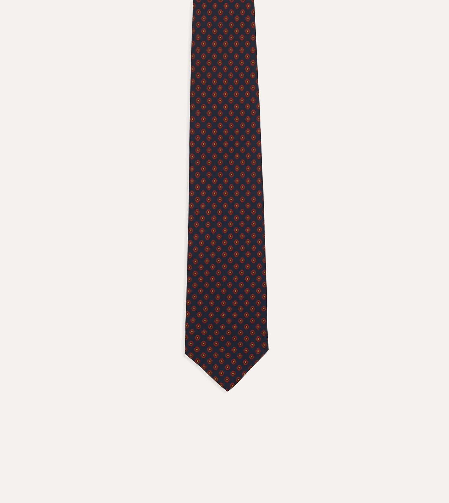Navy Square Flower Print Silk Self-Tipped Tie