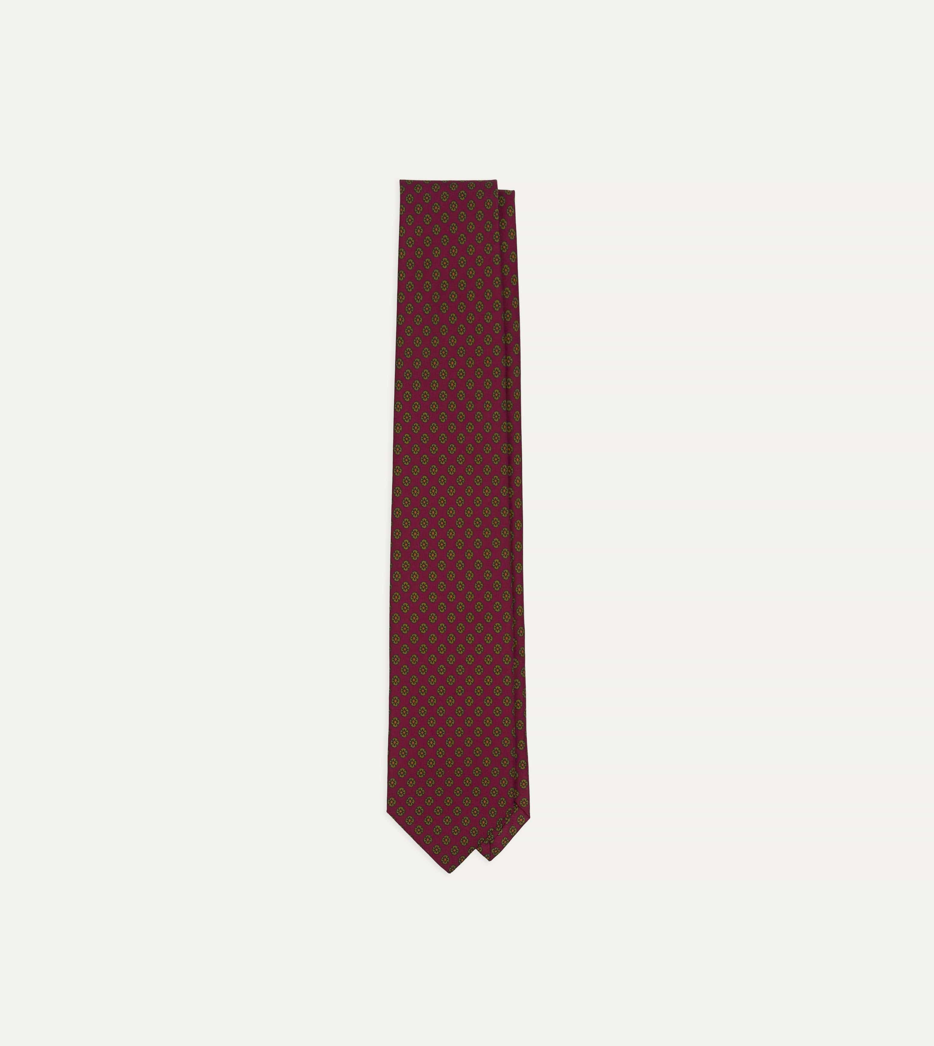 Magenta Square Flower Print Silk Self-Tipped Tie