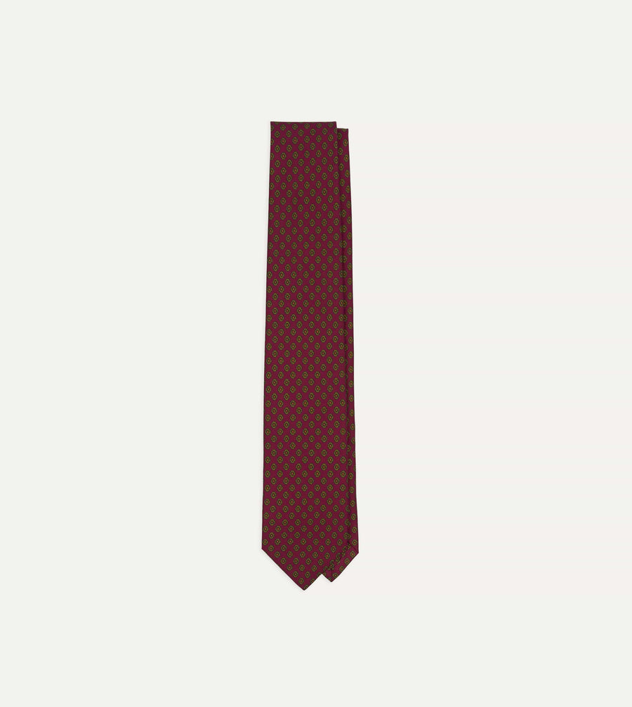 Magenta Square Flower Print Silk Self-Tipped Tie