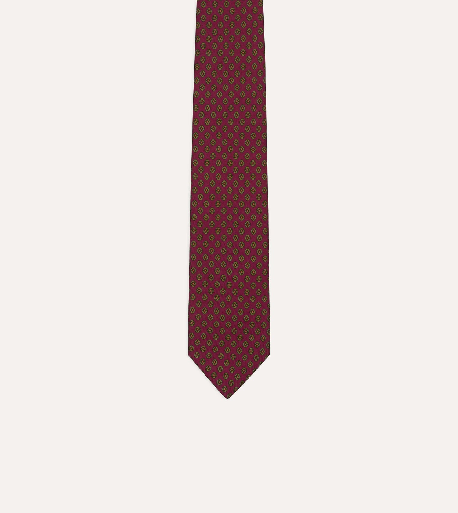 Magenta Square Flower Print Silk Self-Tipped Tie
