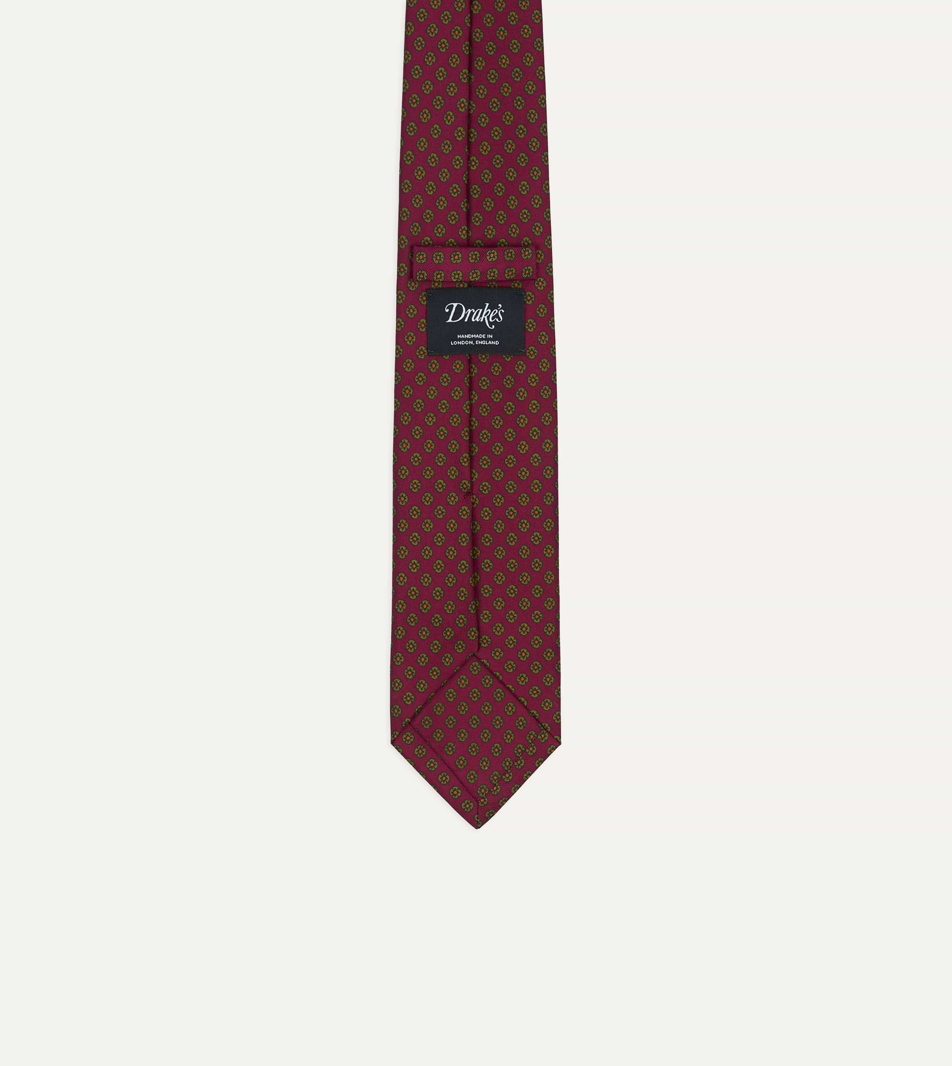 Magenta Square Flower Print Silk Self-Tipped Tie