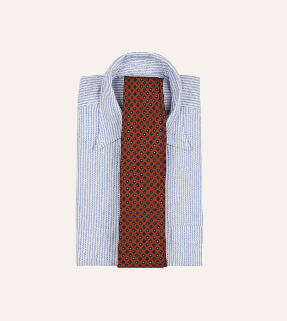 Orange Square Flower Print Silk Self-Tipped Tie