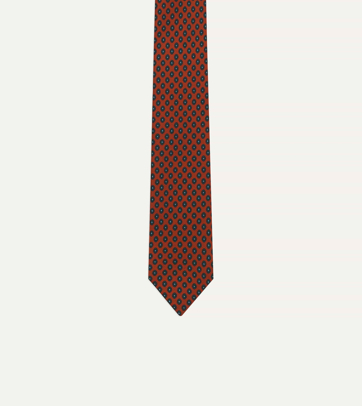 Orange Square Flower Print Silk Self-Tipped Tie