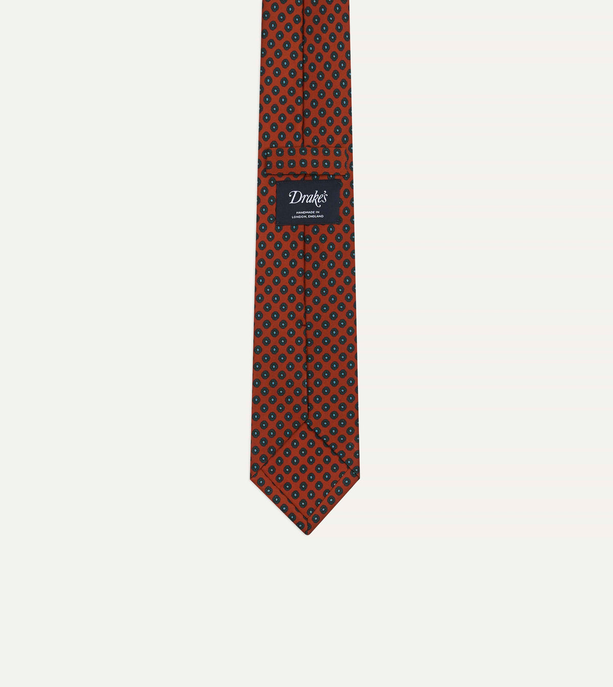 Orange Square Flower Print Silk Self-Tipped Tie