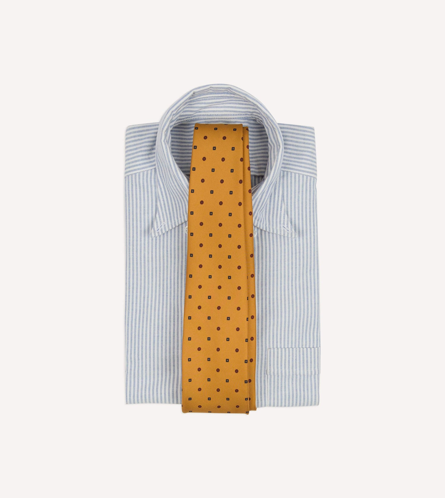 Mustard Flowers and Diamonds Print Silk Self Tipped Tie