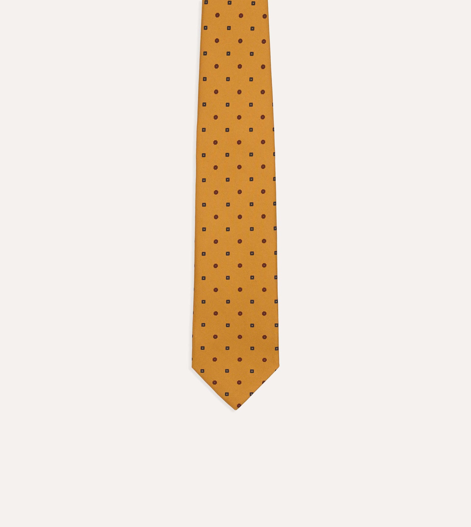 Mustard Flowers and Diamonds Print Silk Self Tipped Tie