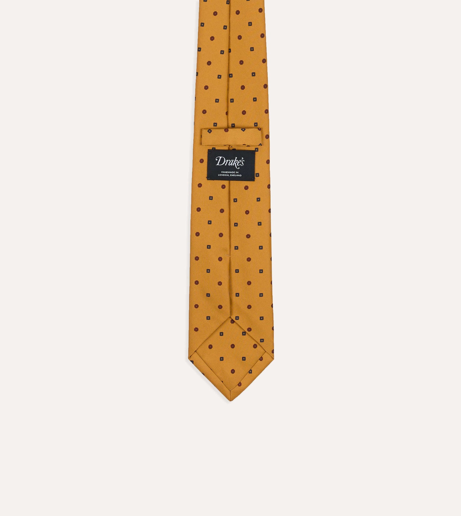 Mustard Flowers and Diamonds Print Silk Self Tipped Tie