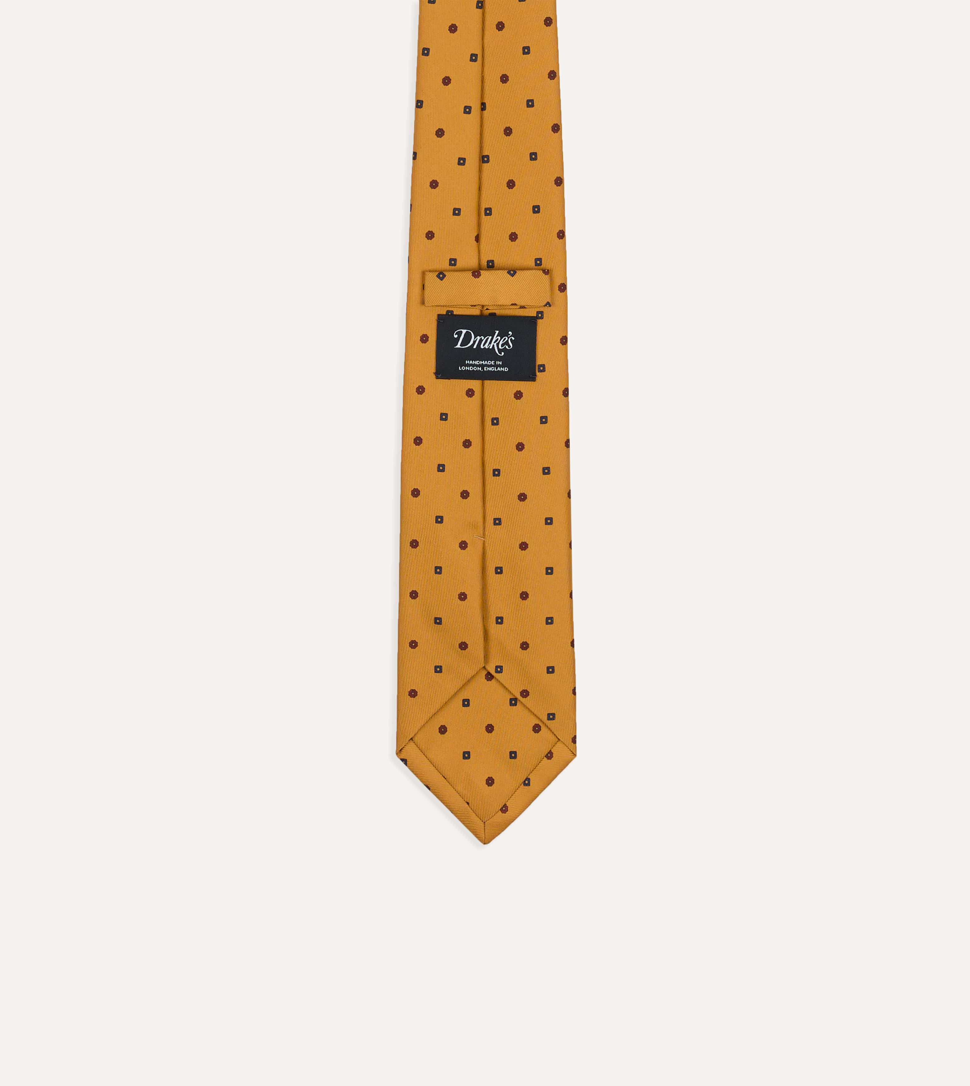 Mustard Flowers and Diamonds Print Silk Self Tipped Tie
