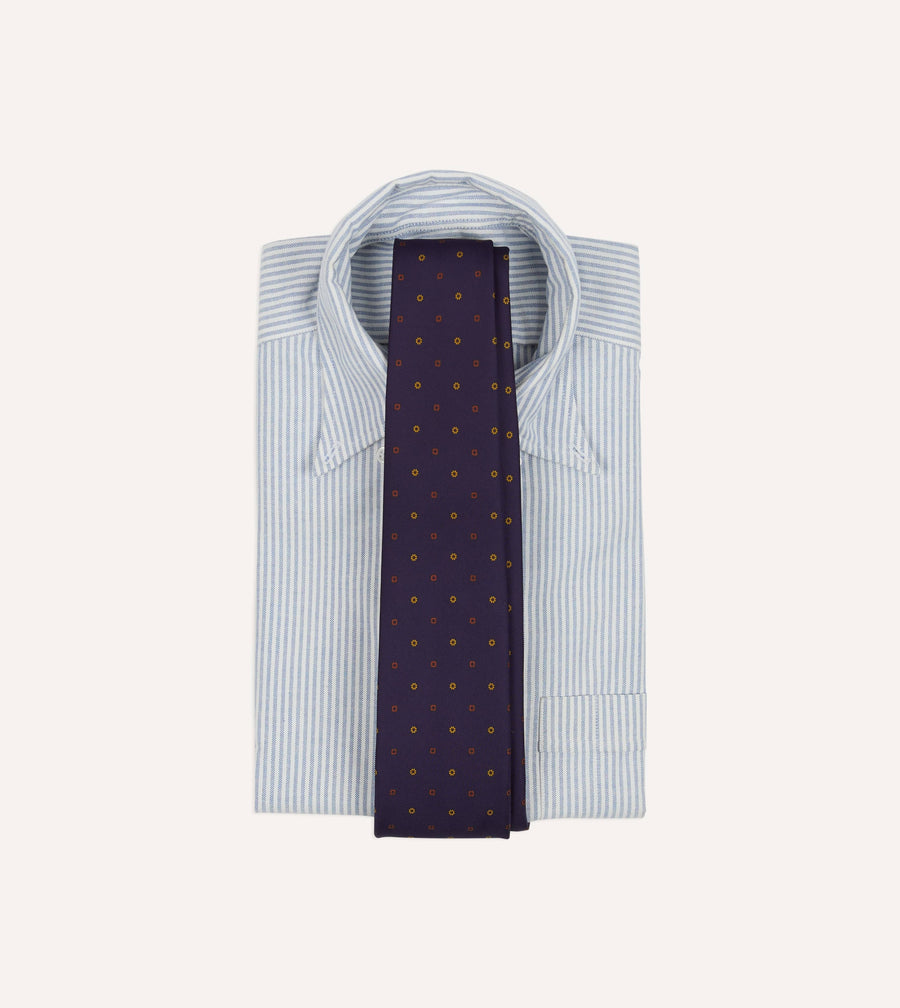 Purple Flowers and Diamonds Print Silk Self Tipped Tie
