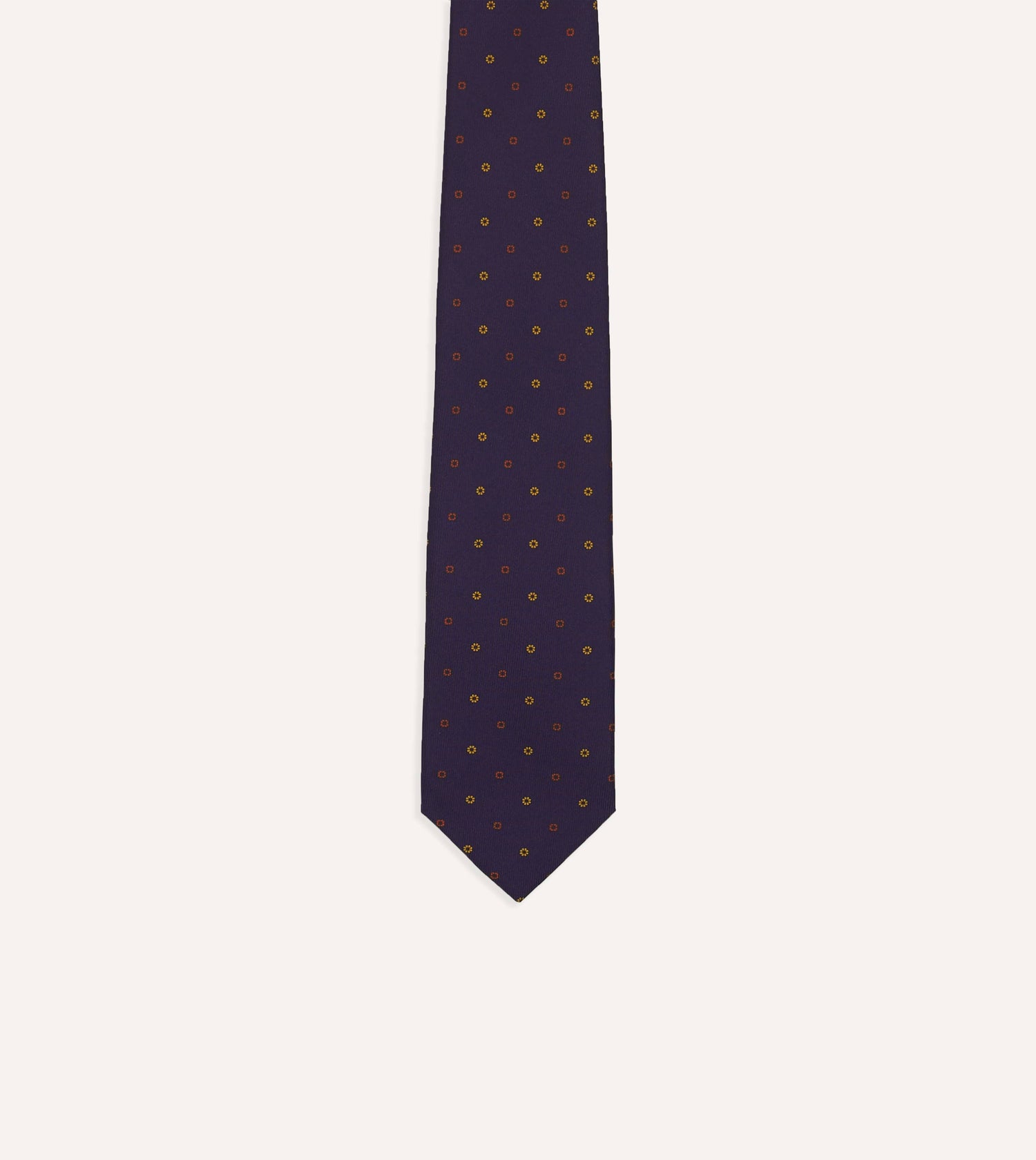 Purple Flowers and Diamonds Print Silk Self Tipped Tie