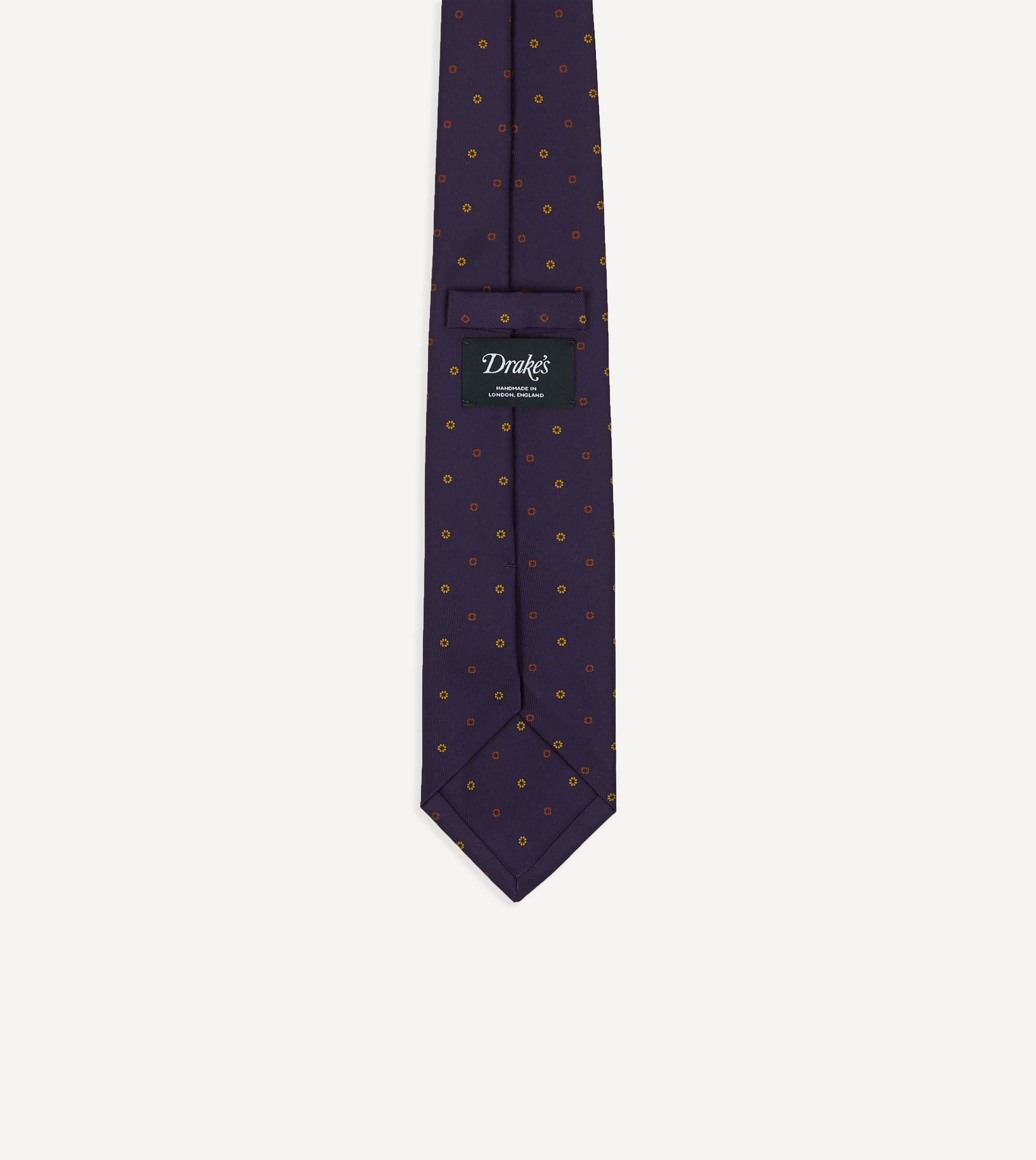 Purple Flowers and Diamonds Print Silk Self Tipped Tie