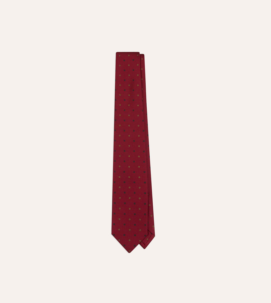 Orange Flowers and Diamonds Print Silk Self Tipped Tie
