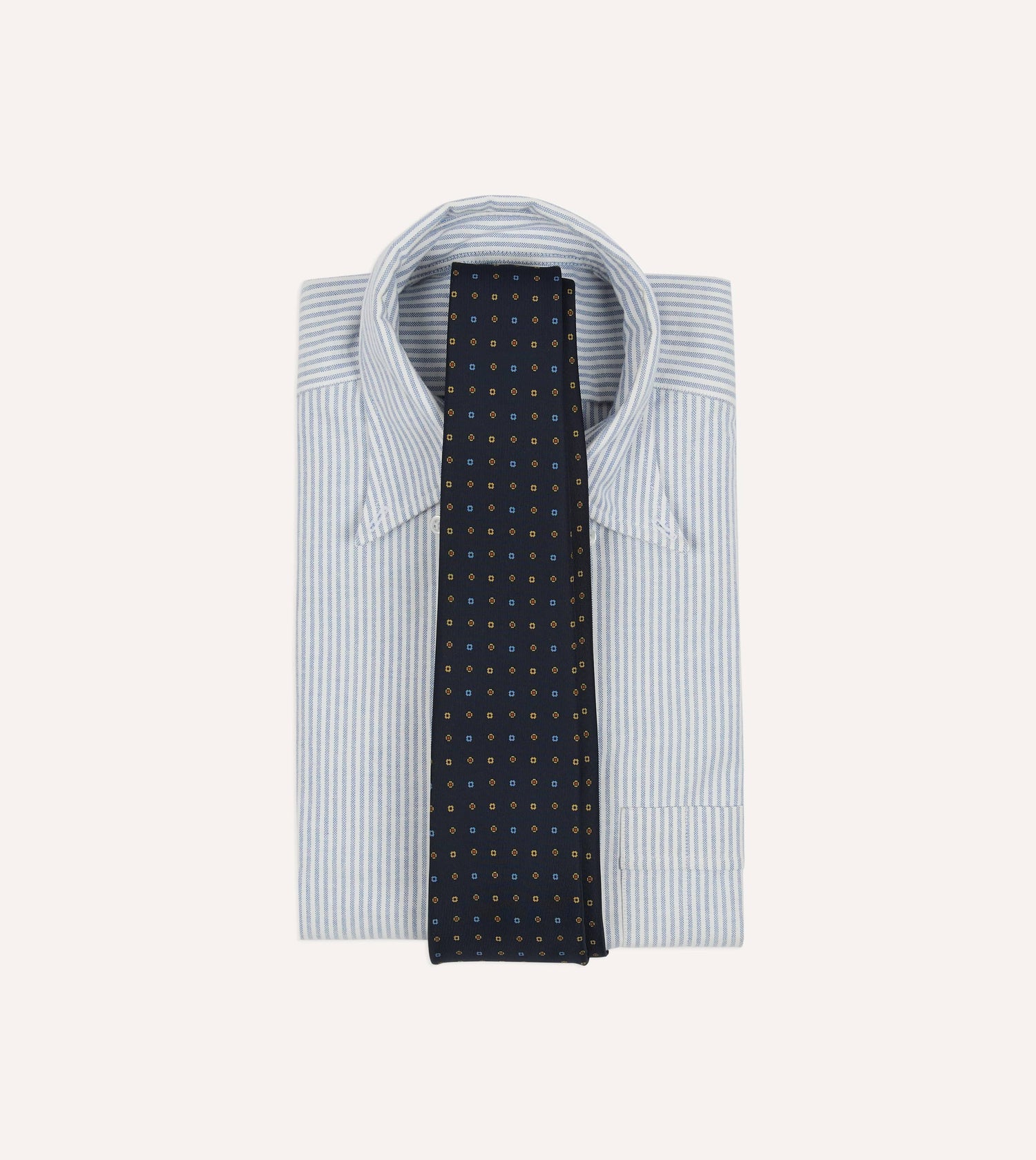 Navy Geometric Flower Print Silk Self-Tipped Tie