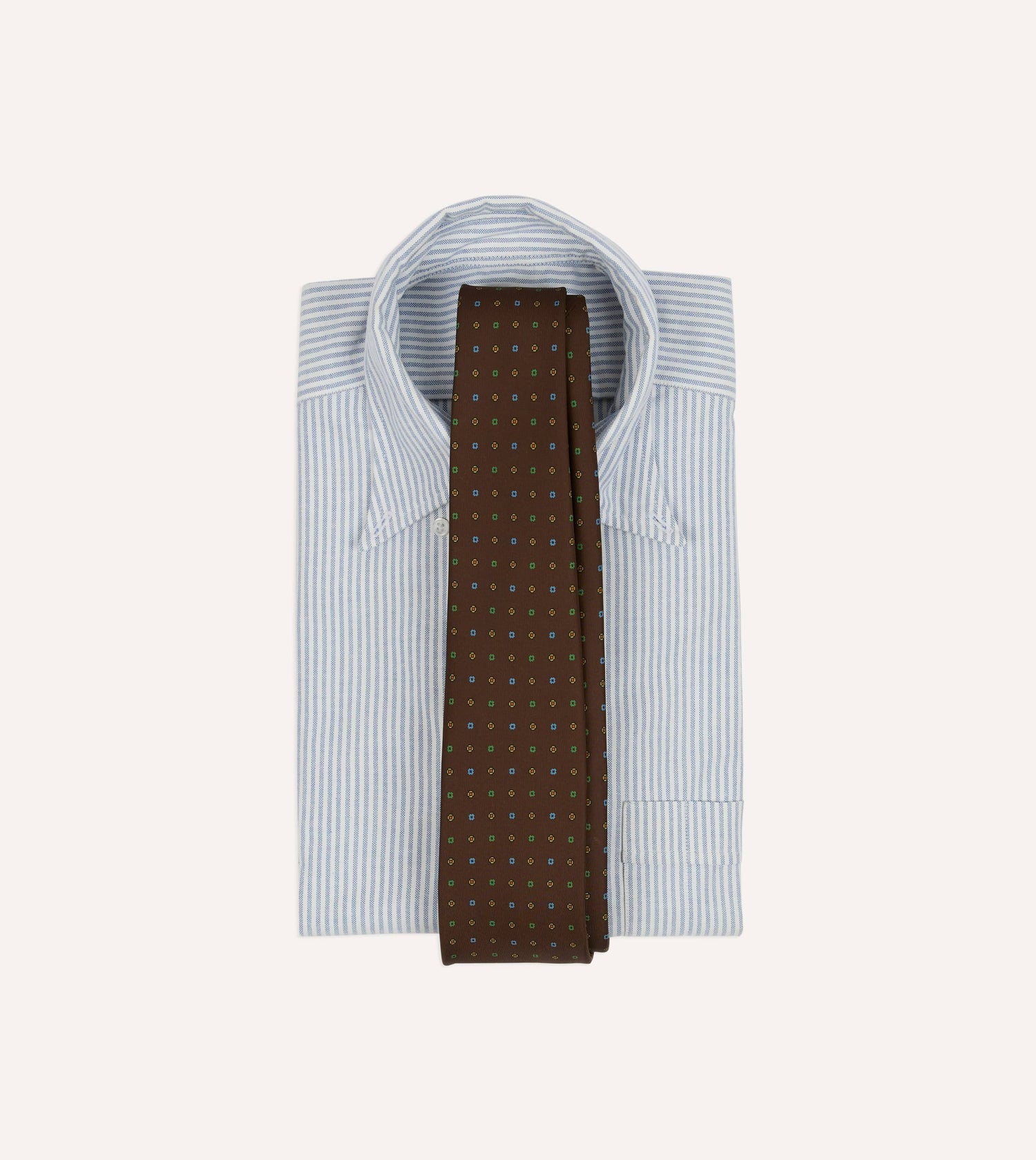 Brown Geometric Flower Print Silk Self-Tipped Tie