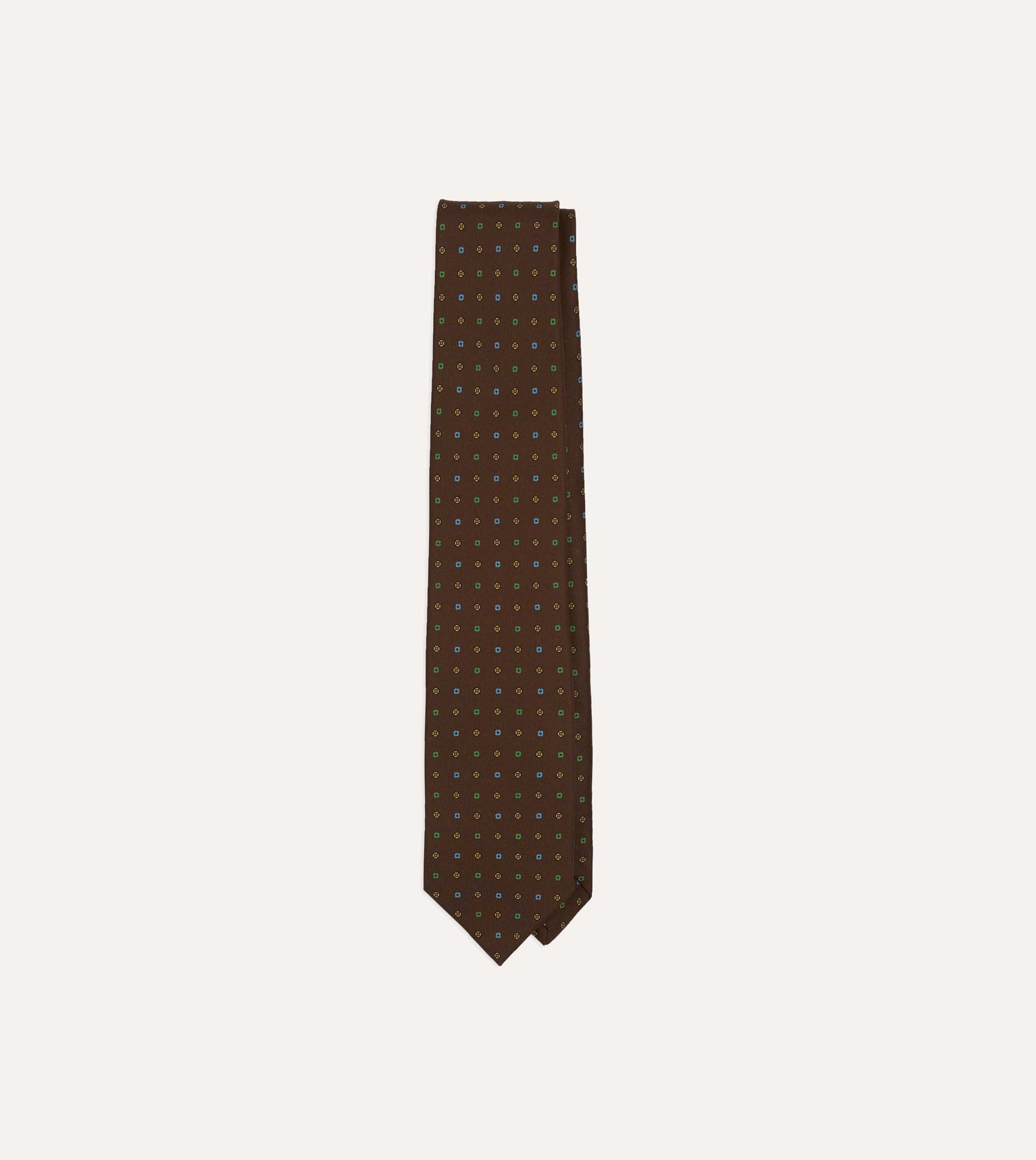 Brown Geometric Flower Print Silk Self-Tipped Tie