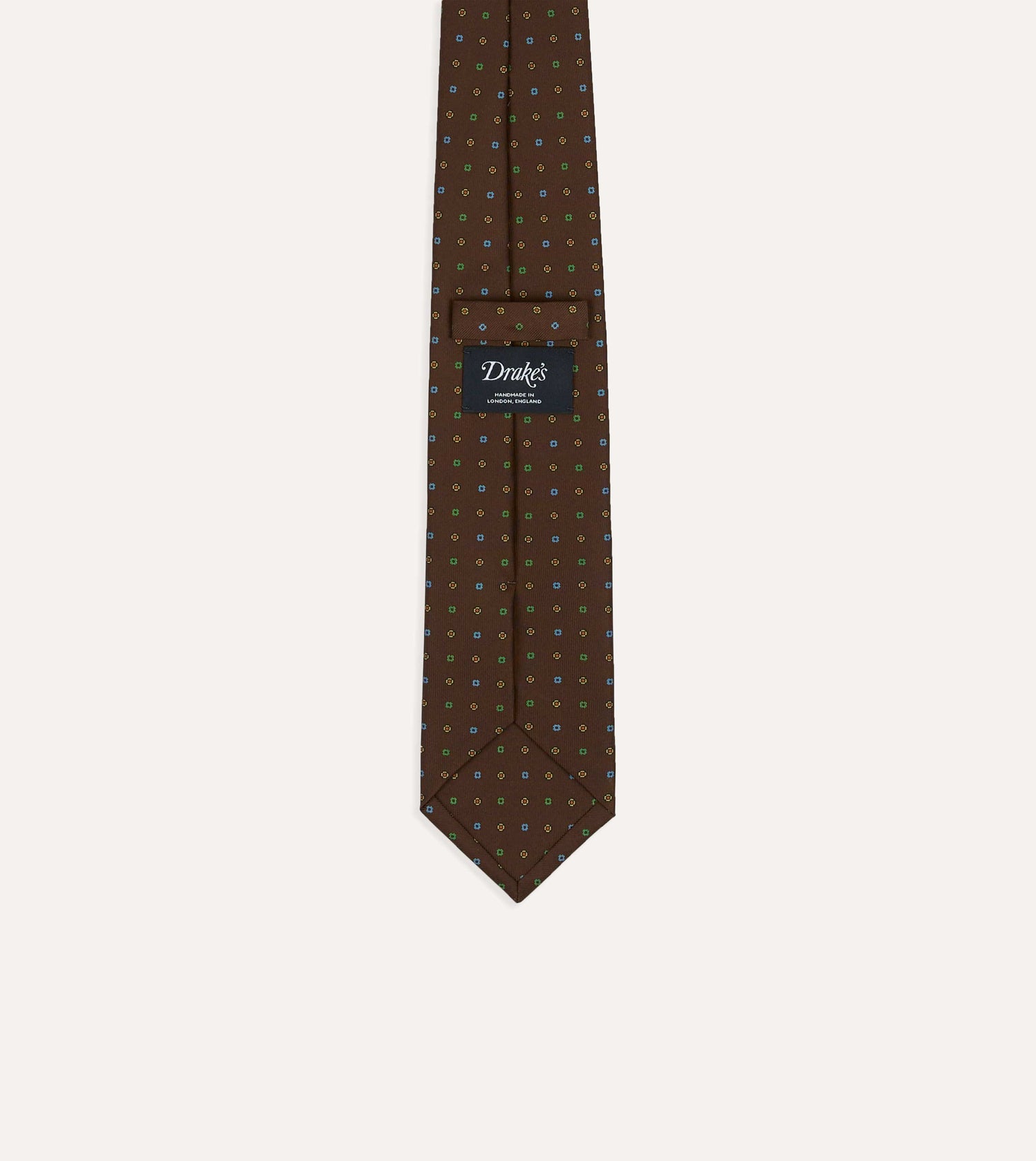 Brown Geometric Flower Print Silk Self-Tipped Tie