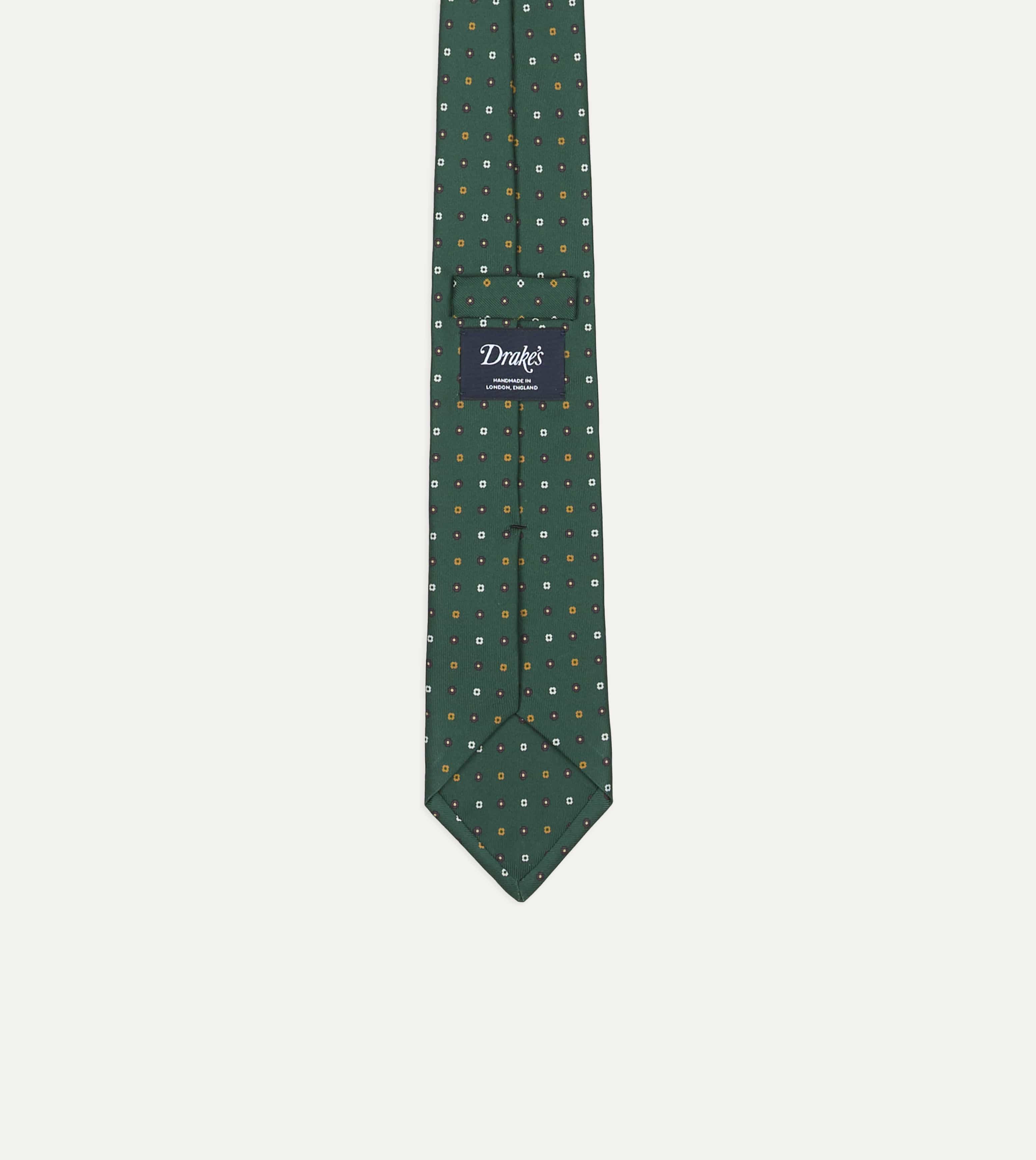 Drake’s for St. Regis Geometric Flower Print Silk Self-Tipped Tie